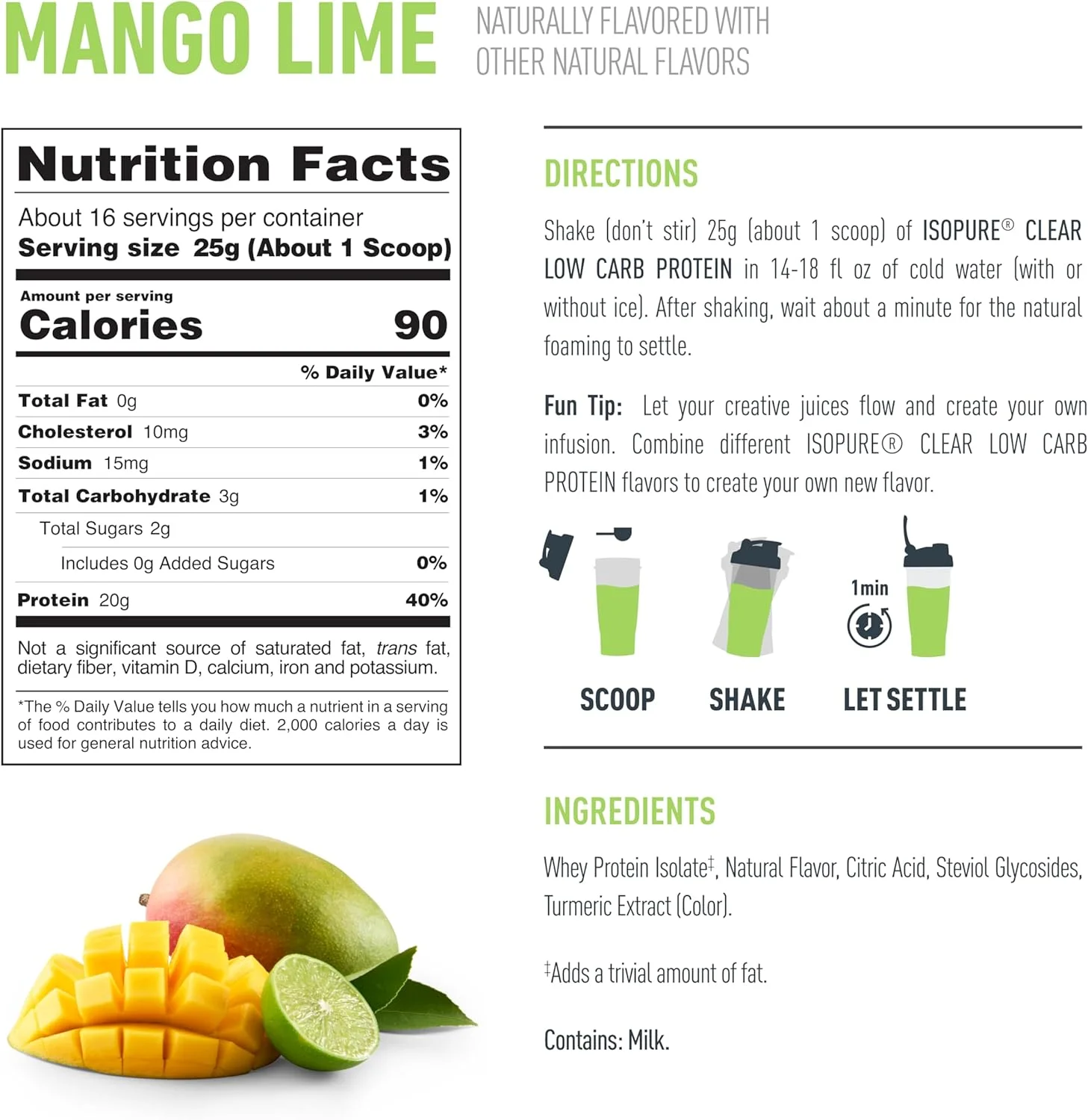 پودر پروتئین ایزوپیور، پروتئین وی ایزوله شفاف، مخلوط نوشیدنی ریکاوری بعد از تمرین، بدون گلوتن و بدون شکر افزوده، طعم انبه لیمو، 16 سروینگ پودر پروتئین ایزوپیور، پروتئین وی ایزوله شفاف، مخلوط نوشیدنی ریکاوری بعد از تمرین، بدون گلوتن و بدون شکر افزوده، طعم انبه لیمو، 16 سروینگ