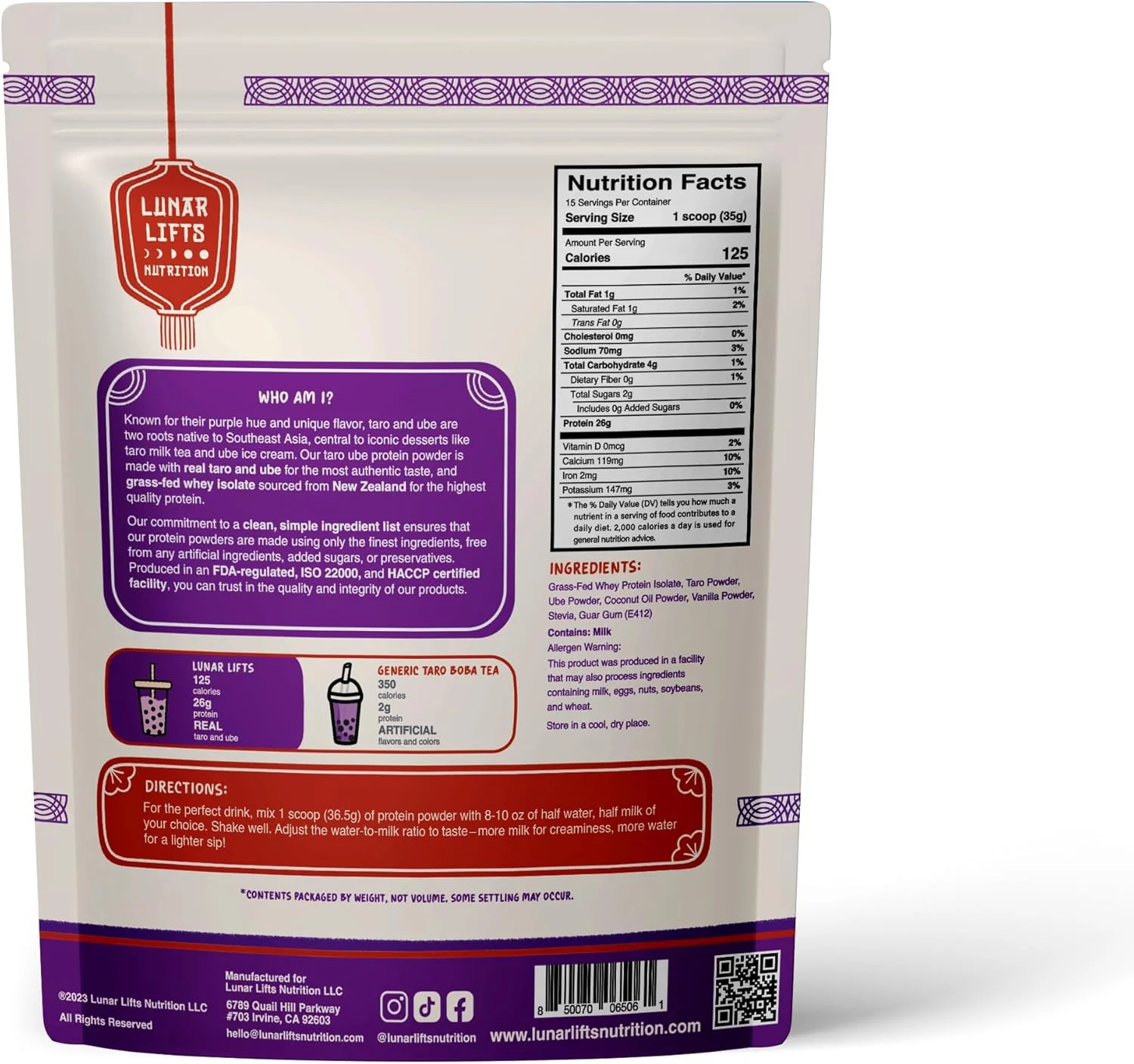 پودر پروتئین چای بوبا تارو یوبی Lunar Lifts Nutrition | 26 گرم پودر شیر چای تارو | پودر پروتئین وی ایزوله | پودر پروتئین بالا چای حباب دار | بدون شکر یا مواد مصنوعی افزوده شده پودر پروتئین چای بوبا تارو یوبی Lunar Lifts Nutrition | 26 گرم پودر شیر چای تارو | پودر پروتئین وی ایزوله | پودر پروتئین بالا چای حباب دار | بدون شکر یا مواد مصنوعی افزوده شده