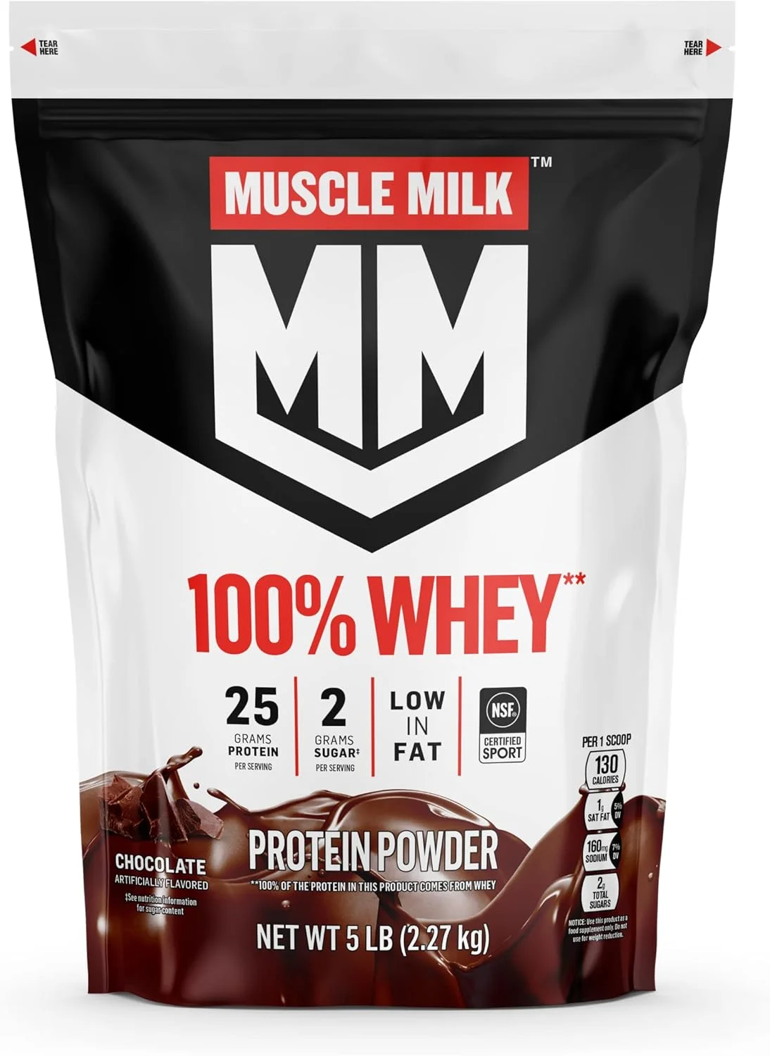 پودر پروتئین وی 100% Muscle Milk، شکلاتی، 25 گرم پروتئین، 5 پوند