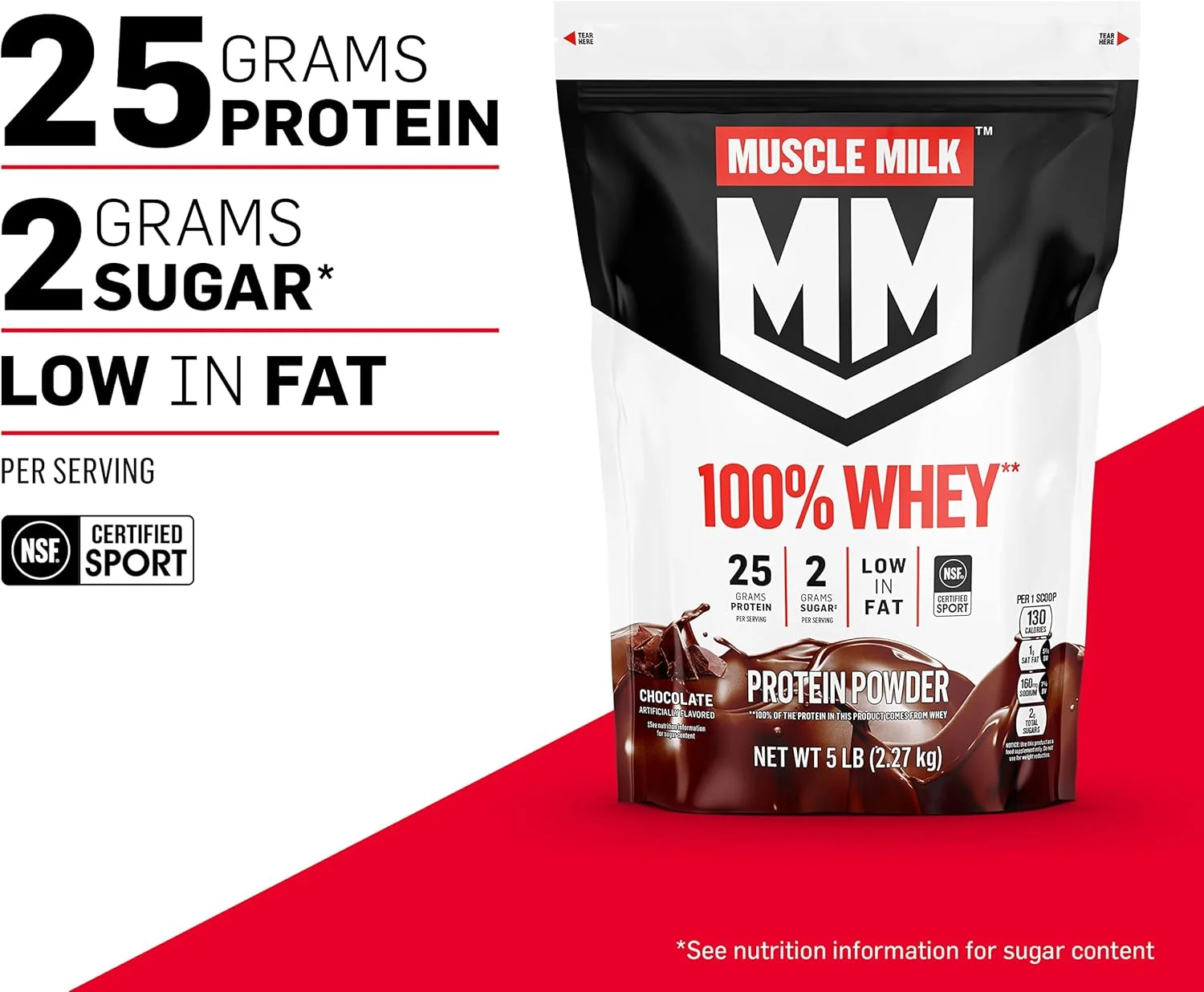 پودر پروتئین وی 100% Muscle Milk، شکلاتی، 25 گرم پروتئین، 5 پوند