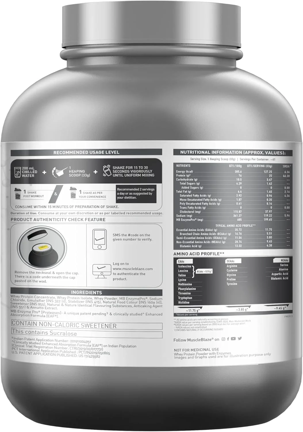 پروتئین وی ایزوله و کنسانتره MuscleBlaze Biozyme | دارای گواهینامه Informed Choice Uk، Labdoor Usa و فرمول جذب پیشرفته ثبت شده در ایالات متحده | (کِسار کلفی، 2 کیلوگرم / 4.4 پوند) پروتئین وی ایزوله و کنسانتره MuscleBlaze Biozyme | دارای گواهینامه Informed Choice Uk، Labdoor Usa و فرمول جذب پیشرفته ثبت شده در ایالات متحده | (کِسار کلفی، 2 کیلوگرم / 4.4 پوند)