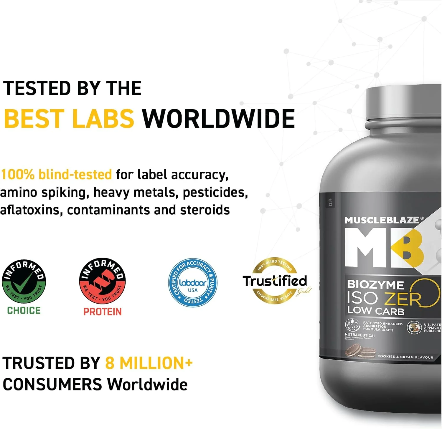 پروتئین وی ایزوله %100 خالص MuscleBlaze Biozyme Iso-Zero، کم کربوهیدرات، با فرمول جذب پیشرفته ثبت شده در ایالات متحده (EAF®)، 27 گرم پروتئین وی ایزوله خالص در هر پیمانه (کوکی و خامه، 2 کیلوگرم / 4.4 پوند) پروتئین وی ایزوله %100 خالص MuscleBlaze Biozyme Iso-Zero، کم کربوهیدرات، با فرمول جذب پیشرفته ثبت شده در ایالات متحده (EAF®)، 27 گرم پروتئین وی ایزوله خالص در هر پیمانه (کوکی و خامه، 2 کیلوگرم / 4.4 پوند)