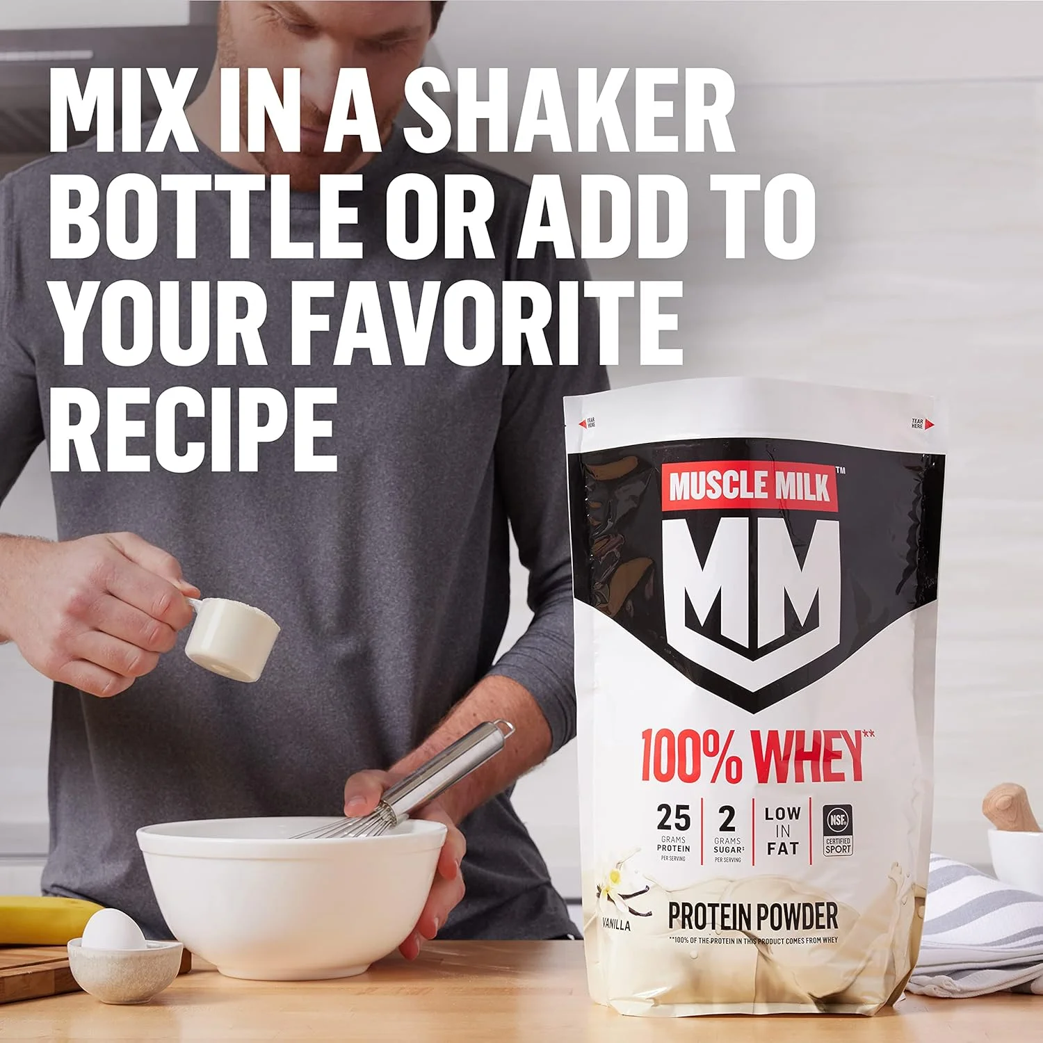 پودر پروتئین وی 100% Muscle Milk، شکلاتی، 25 گرم پروتئین، 5 پوند