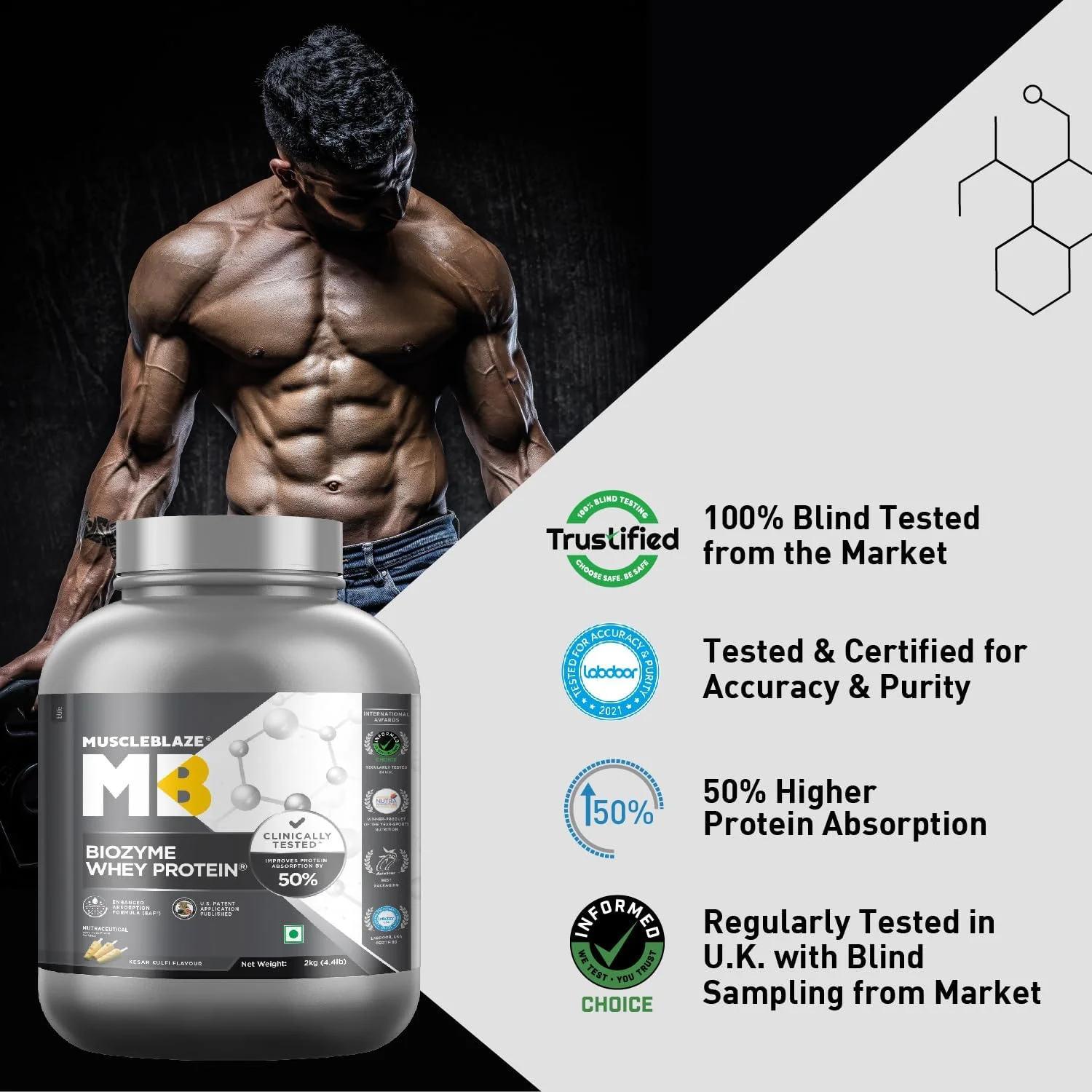 پروتئین وی ایزوله و کنسانتره MuscleBlaze Biozyme | دارای گواهینامه Informed Choice Uk، Labdoor Usa و فرمول جذب پیشرفته ثبت شده در ایالات متحده | (کِسار کلفی، 2 کیلوگرم / 4.4 پوند) پروتئین وی ایزوله و کنسانتره MuscleBlaze Biozyme | دارای گواهینامه Informed Choice Uk، Labdoor Usa و فرمول جذب پیشرفته ثبت شده در ایالات متحده | (کِسار کلفی، 2 کیلوگرم / 4.4 پوند)