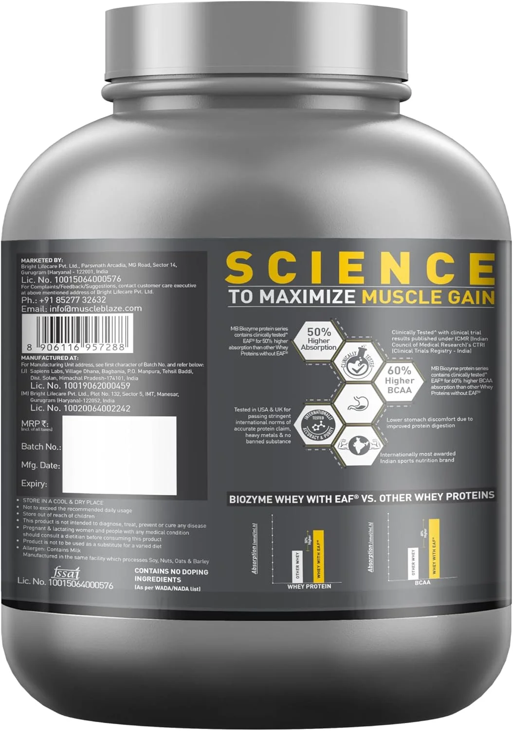 پروتئین وی ایزوله و کنسانتره MuscleBlaze Biozyme | دارای گواهینامه Informed Choice Uk، Labdoor Usa و فرمول جذب پیشرفته ثبت شده در ایالات متحده | (کِسار کلفی، 2 کیلوگرم / 4.4 پوند) پروتئین وی ایزوله و کنسانتره MuscleBlaze Biozyme | دارای گواهینامه Informed Choice Uk، Labdoor Usa و فرمول جذب پیشرفته ثبت شده در ایالات متحده | (کِسار کلفی، 2 کیلوگرم / 4.4 پوند)