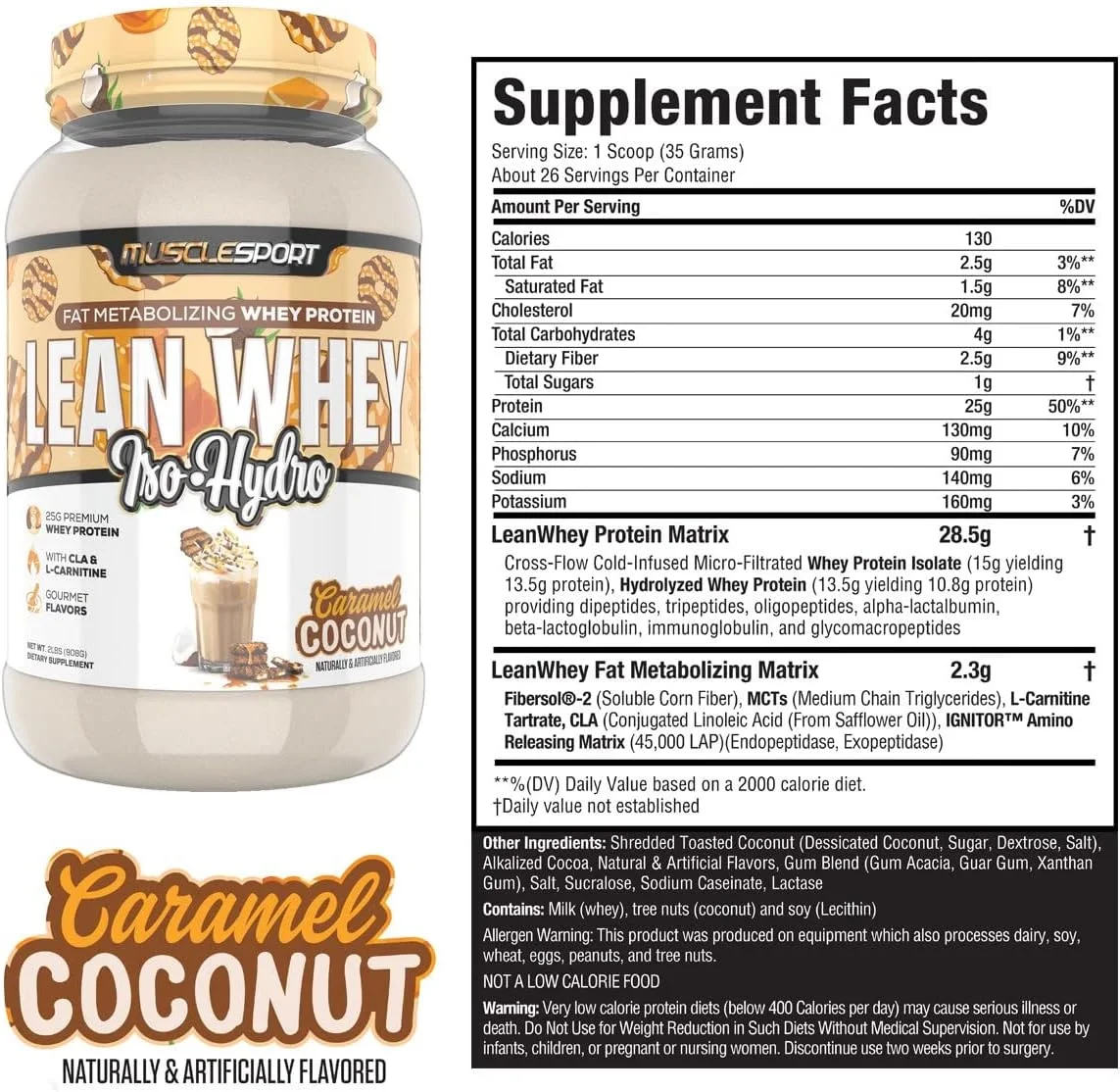 پودر پروتئین وی Musclesport Lean Whey Revolution™ - پروتئین وی ایزوله - کم کالری، کم کربوهیدرات، کم چرب، طعم های باورنکردنی - 25 گرم پروتئین در هر پیمانه (907 گرم، نارگیل کارامل) پودر پروتئین وی Musclesport Lean Whey Revolution™ - پروتئین وی ایزوله - کم کالری، کم کربوهیدرات، کم چرب، طعم های باورنکردنی - 25 گرم پروتئین در هر پیمانه (907 گرم، نارگیل کارامل)