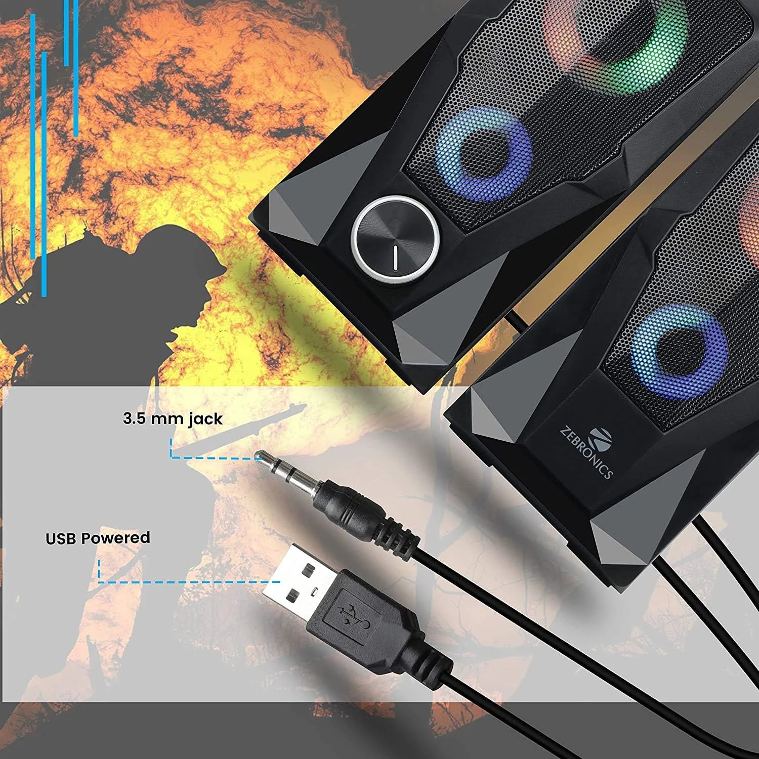 اسپیکر چند رسانه ای 2.0 Zebronics Zeb-Warrior با اتصال Aux، تغذیه USB و کنترل صدا اسپیکر چند رسانه ای 2.0 Zebronics Zeb-Warrior با اتصال Aux، تغذیه USB و کنترل صدا