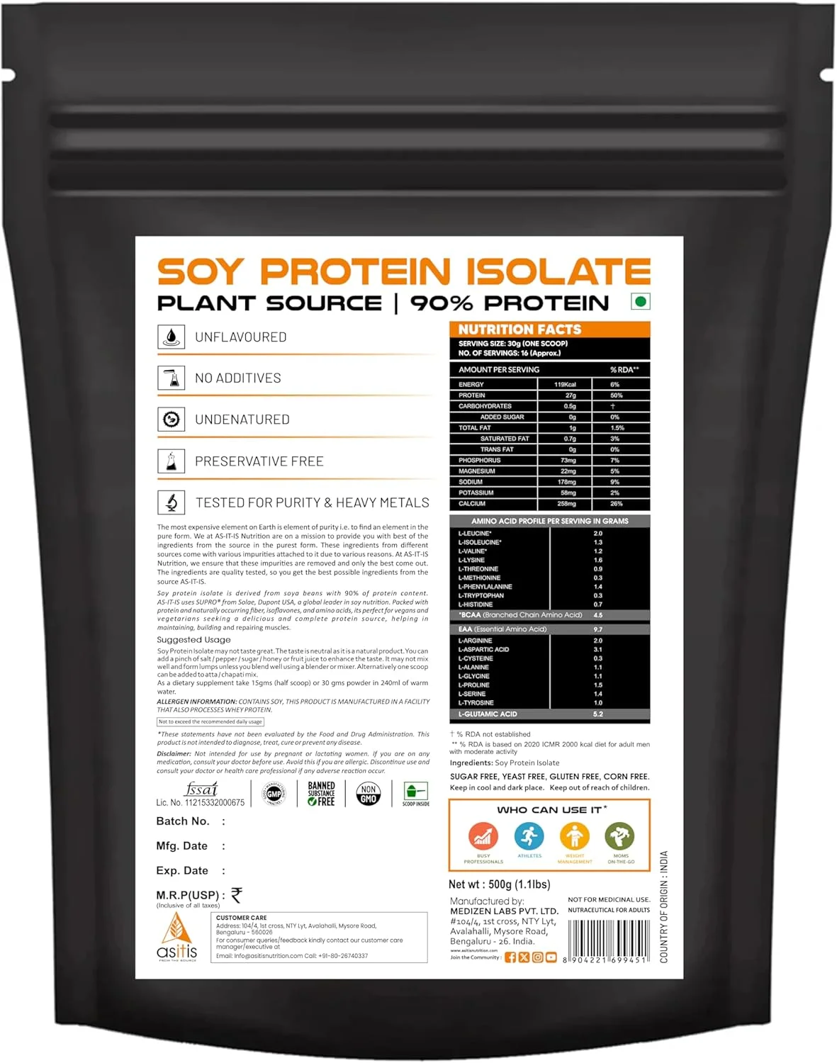 پروتئین ایزوله سویا 100% AS-IT-IS Nutrition، 27 گرم پروتئین و تمام 9 اسید آمینه ضروری در هر وعده، پروتئین گیاهی خالص و وگان، بدون کلسترول، تقویت کننده رشد عضلات، طراحی شده به عنوان مکمل غذایی - بدون طعم، تک پروتئین ایزوله سویا 100% AS-IT-IS Nutrition، 27 گرم پروتئین و تمام 9 اسید آمینه ضروری در هر وعده، پروتئین گیاهی خالص و وگان، بدون کلسترول، تقویت کننده رشد عضلات، طراحی شده به عنوان مکمل غذایی - بدون طعم، تک