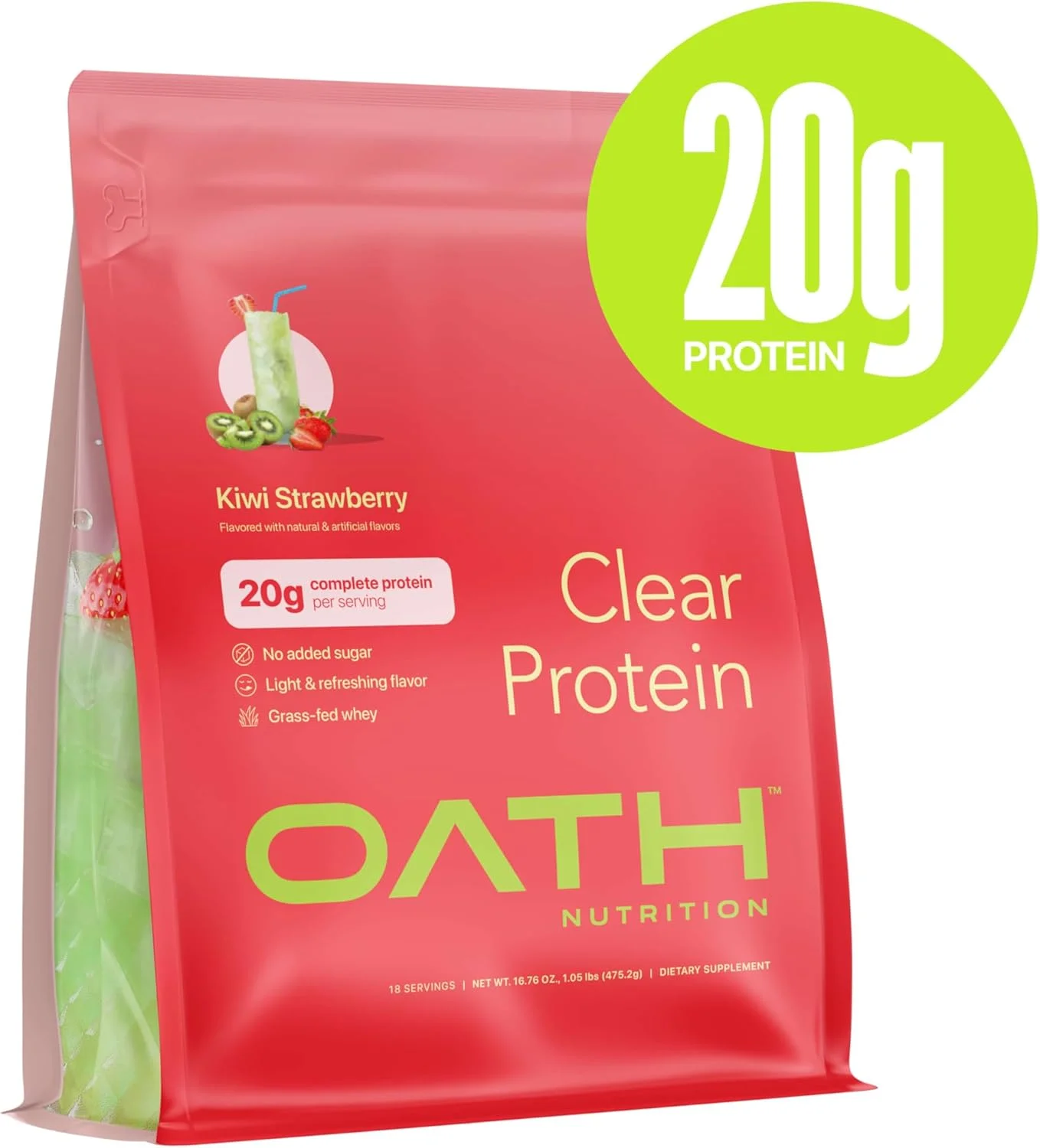 پودر پروتئین وی ایزوله شفاف Oath Nutrition، طعم کیوی توت فرنگی، 20 گرم پروتئین کامل در هر وعده، بدون شکر افزوده، تغذیه شده با علف، 18 وعده پودر پروتئین وی ایزوله شفاف Oath Nutrition، طعم کیوی توت فرنگی، 20 گرم پروتئین کامل در هر وعده، بدون شکر افزوده، تغذیه شده با علف، 18 وعده