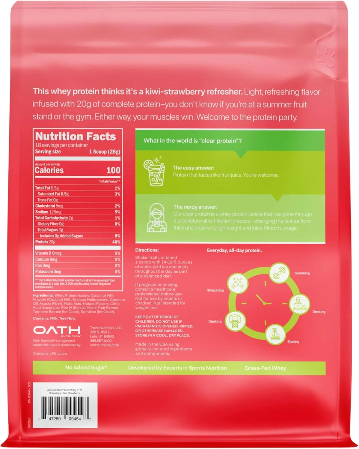 پودر پروتئین وی ایزوله شفاف Oath Nutrition، طعم کیوی توت فرنگی، 20 گرم پروتئین کامل در هر وعده، بدون شکر افزوده، تغذیه شده با علف، 18 وعده پودر پروتئین وی ایزوله شفاف Oath Nutrition، طعم کیوی توت فرنگی، 20 گرم پروتئین کامل در هر وعده، بدون شکر افزوده، تغذیه شده با علف، 18 وعده