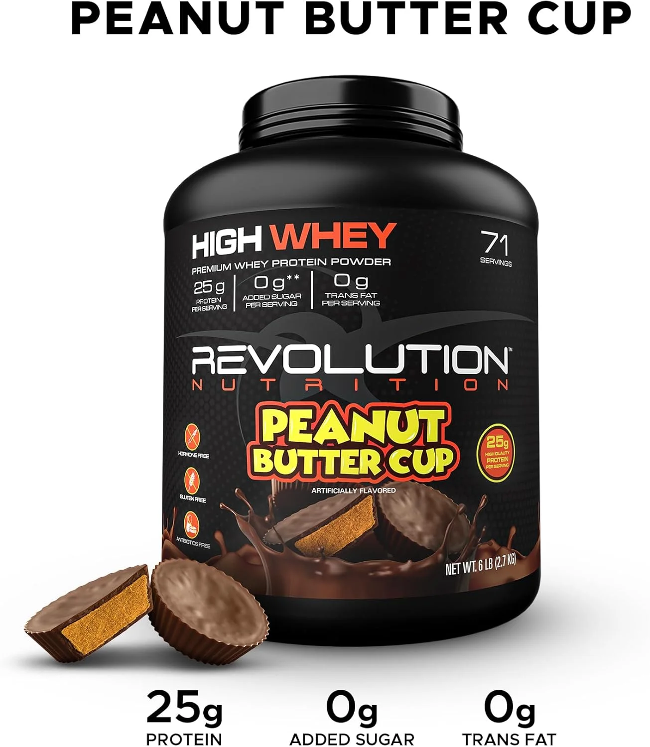 Revolution Nutrition، پودر پروتئین High Whey، 6 پوند، وی ایزوله، بدون گلوتن، افزایش حجم عضلانی بدون چربی برای مردان و زنان، 25 گرم پروتئین در هر پیمانه، 2.7 کیلوگرم، 73 سروینگ (طعم کره بادام زمینی، 6 پوند)