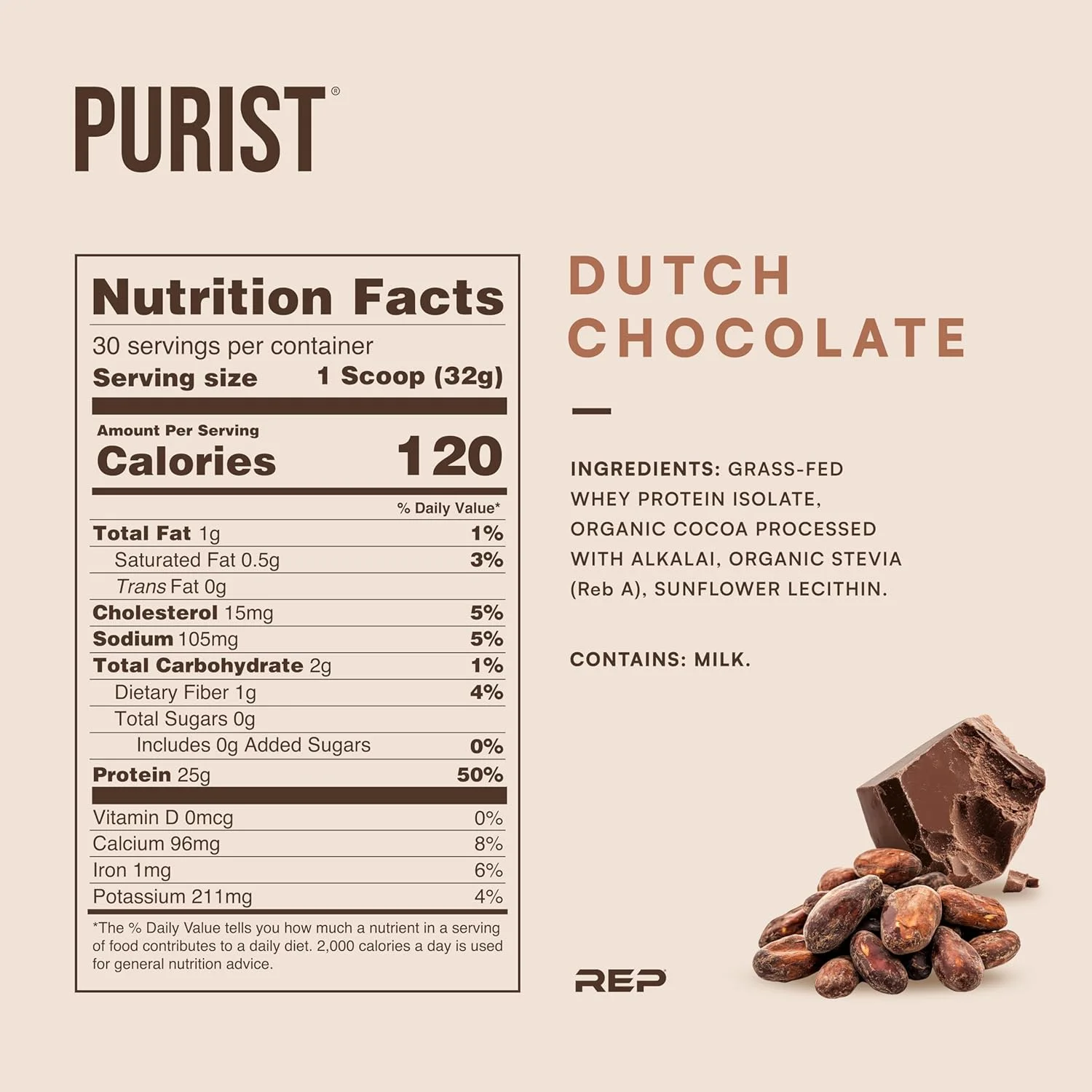پودر پروتئین وی ایزوله Purist REP، شکلات ممتاز با پروتئین علف‌خوار، ریکاوری بعد از تمرین، مناسب برای کتو، جایگزین غذای تغذیه پاک، تقویت کننده عضلات بدون چربی، بدون شکر و گلوتن، مناسب برای زنان و مردان، 2 پوند