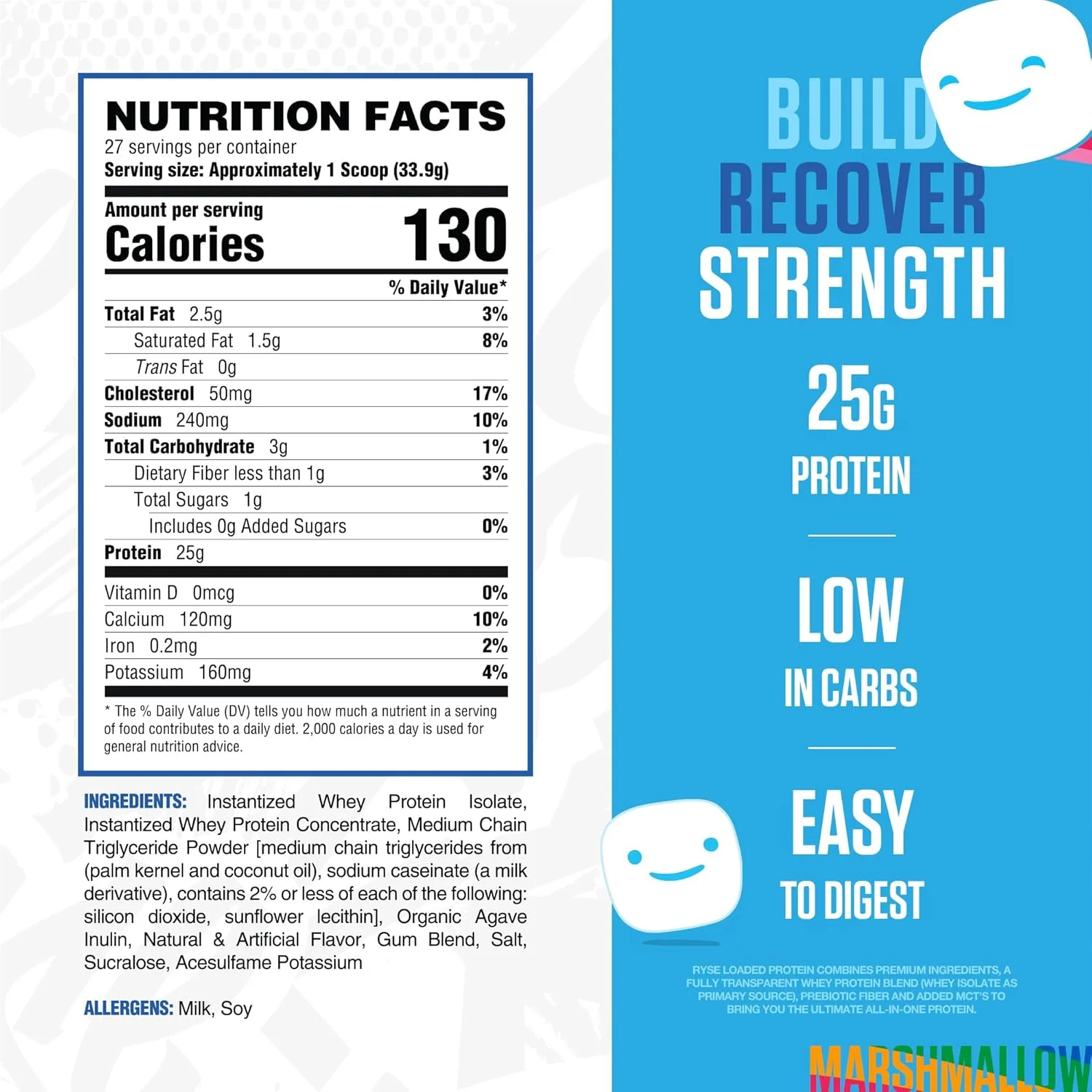 پروتئین وی لودد رایز آپ، (مارشمالو جت پف، 27 سروینگ)، پروتئین وی ممتاز، 25 گرم پروتئین، وی ایزوله، فیبر پری‌بیوتیک، MCTs، هضم آسان
