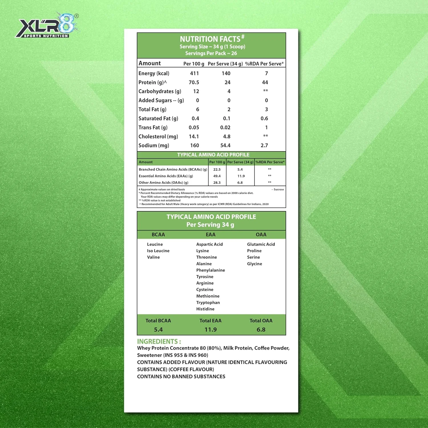 پروتئین وی XLR8 با 24 گرم پروتئین، 5.4 گرم BCAA - 2 پوند / 907 گرم (قهوه) پروتئین وی XLR8 با 24 گرم پروتئین، 5.4 گرم BCAA - 2 پوند / 907 گرم (قهوه)