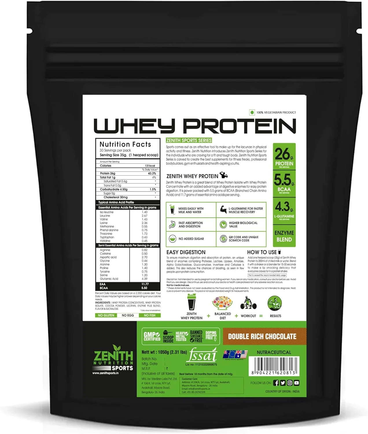 پروتئین وی Zenith Nutrition با آنزیم های گوارشی | 26 گرم پروتئین (شکلات دوبل غنی، 1050 گرم) پروتئین وی Zenith Nutrition با آنزیم های گوارشی | 26 گرم پروتئین (شکلات دوبل غنی، 1050 گرم)