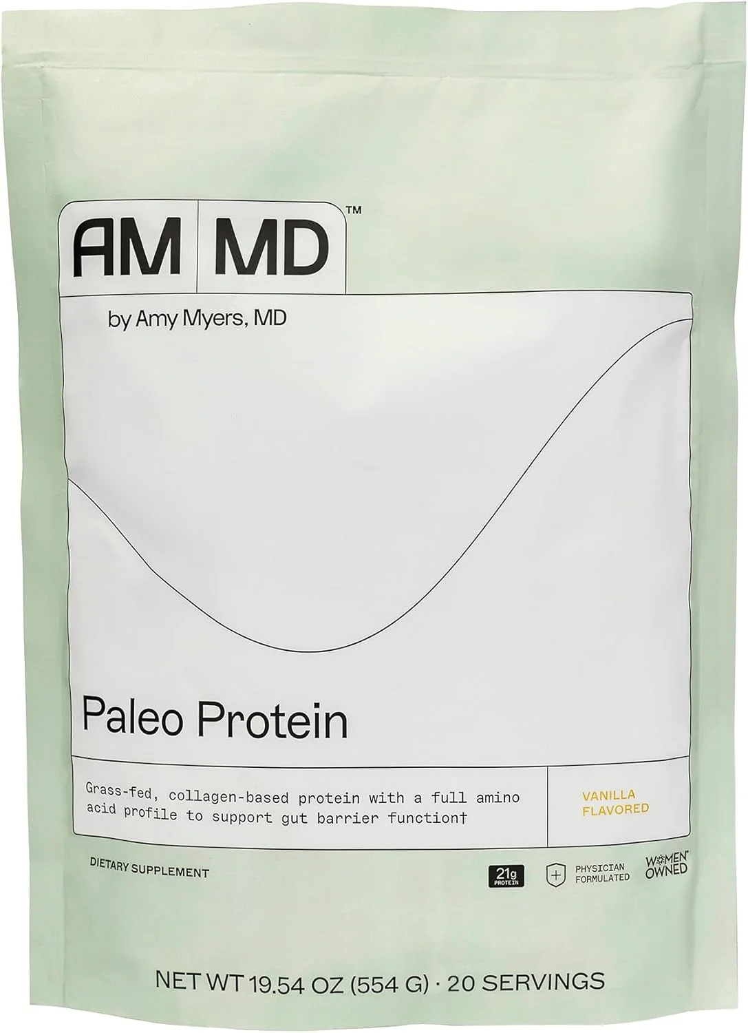 پودر پروتئین پالئو دکتر ایمی مایرز - حاوی پپتیدهای کلاژن برای سلامت روده - پشتیبانی از مو، پوست و ناخن - غیر GMO، بدون گلوتن، غیر لبنی و موارد دیگر - دانه وانیل - 19.54 اونس (20 وعده)