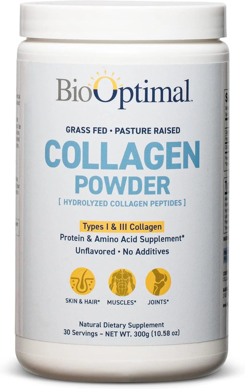 پودر کلاژن BioOptimal، پپتیدهای کلاژن، تغذیه شده با علف، غیر GMO، پروتئین کلاژن هیدرولیز شده با کیفیت عالی، پرورش یافته در مراتع، به راحتی حل می شود، 300 گرم
