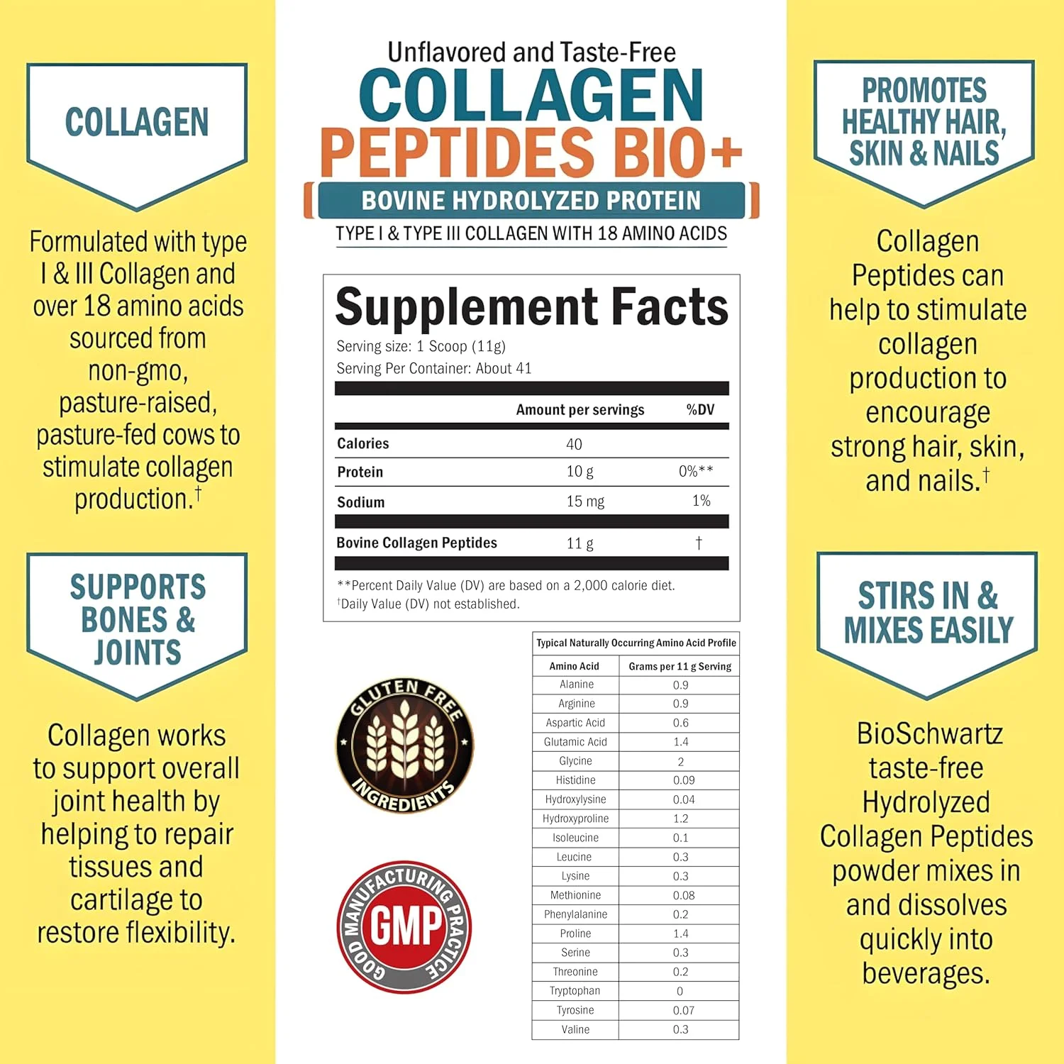 BioSchwartz، پپتیدهای کلاژن Bio+، بدون طعم، 454 گرم (16 اونس)