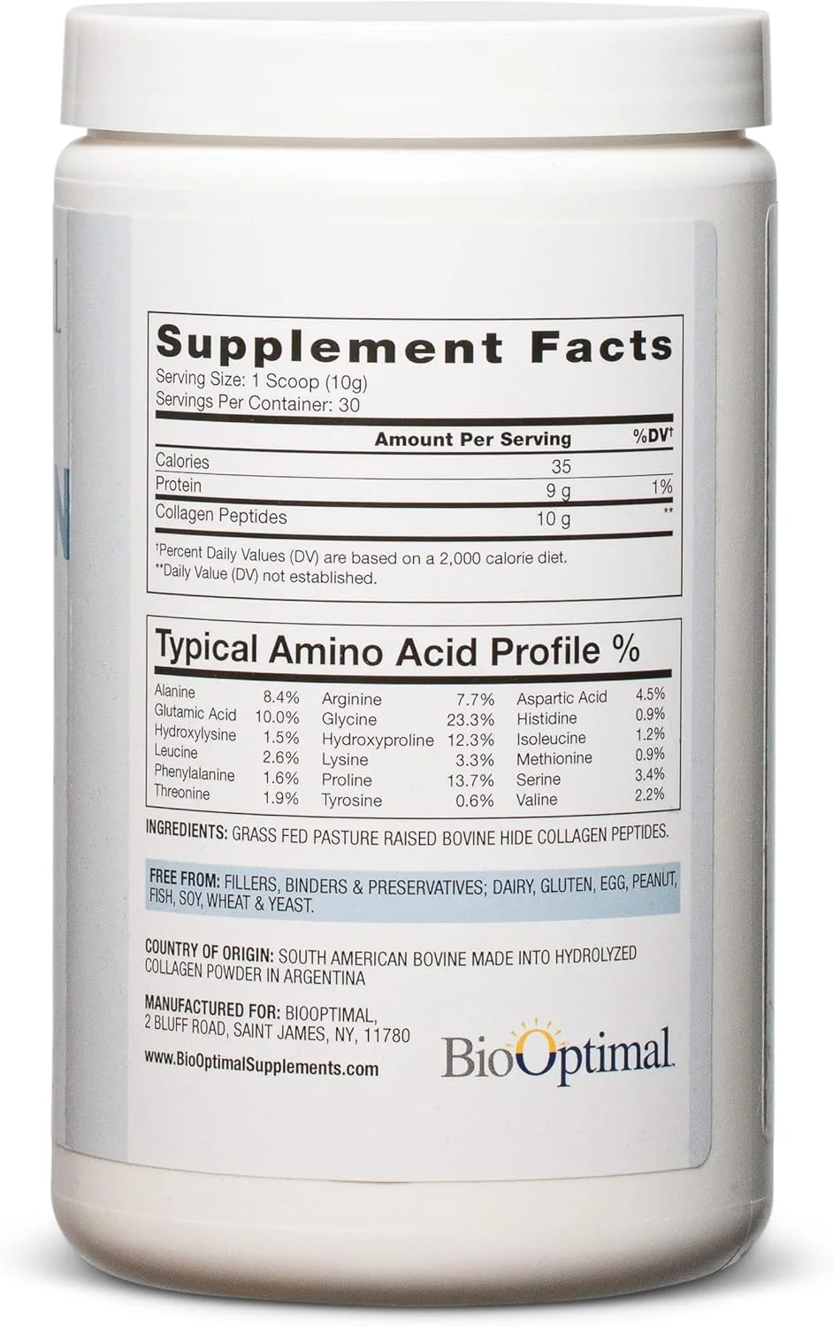 پودر کلاژن BioOptimal، پپتیدهای کلاژن، تغذیه شده با علف، غیر GMO، پروتئین کلاژن هیدرولیز شده با کیفیت عالی، پرورش یافته در مراتع، به راحتی حل می شود، 300 گرم