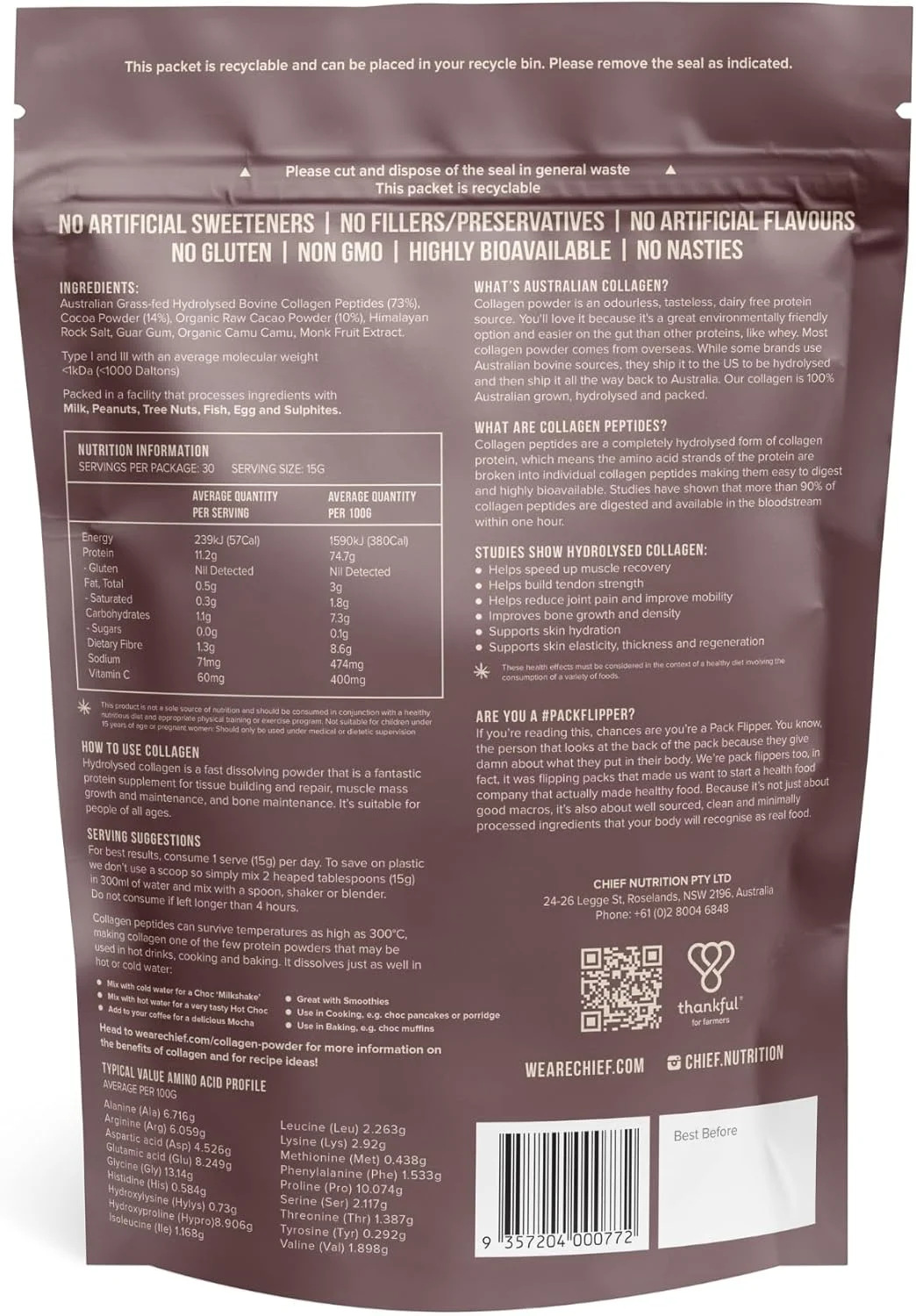 پودر پروتئین کلاژن شکلات تلخ تغذیه شده با علف Chief Nutrition، 450 گرم، 30 سروینگ پودر پروتئین کلاژن شکلات تلخ تغذیه شده با علف Chief Nutrition، 450 گرم، 30 سروینگ