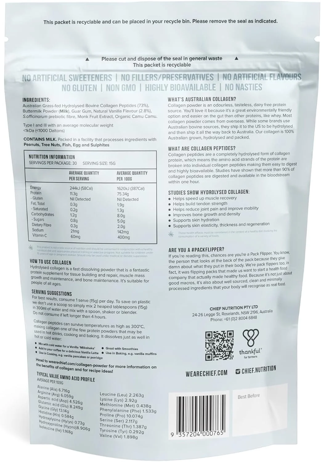 پودر پروتئین کلاژن وانیلی خامهای Chief Nutrition، تهیه شده از گاوهای تغذیه شده با علف، 450 گرم، 30 سروینگ پودر پروتئین کلاژن وانیلی خامهای Chief Nutrition، تهیه شده از گاوهای تغذیه شده با علف، 450 گرم، 30 سروینگ