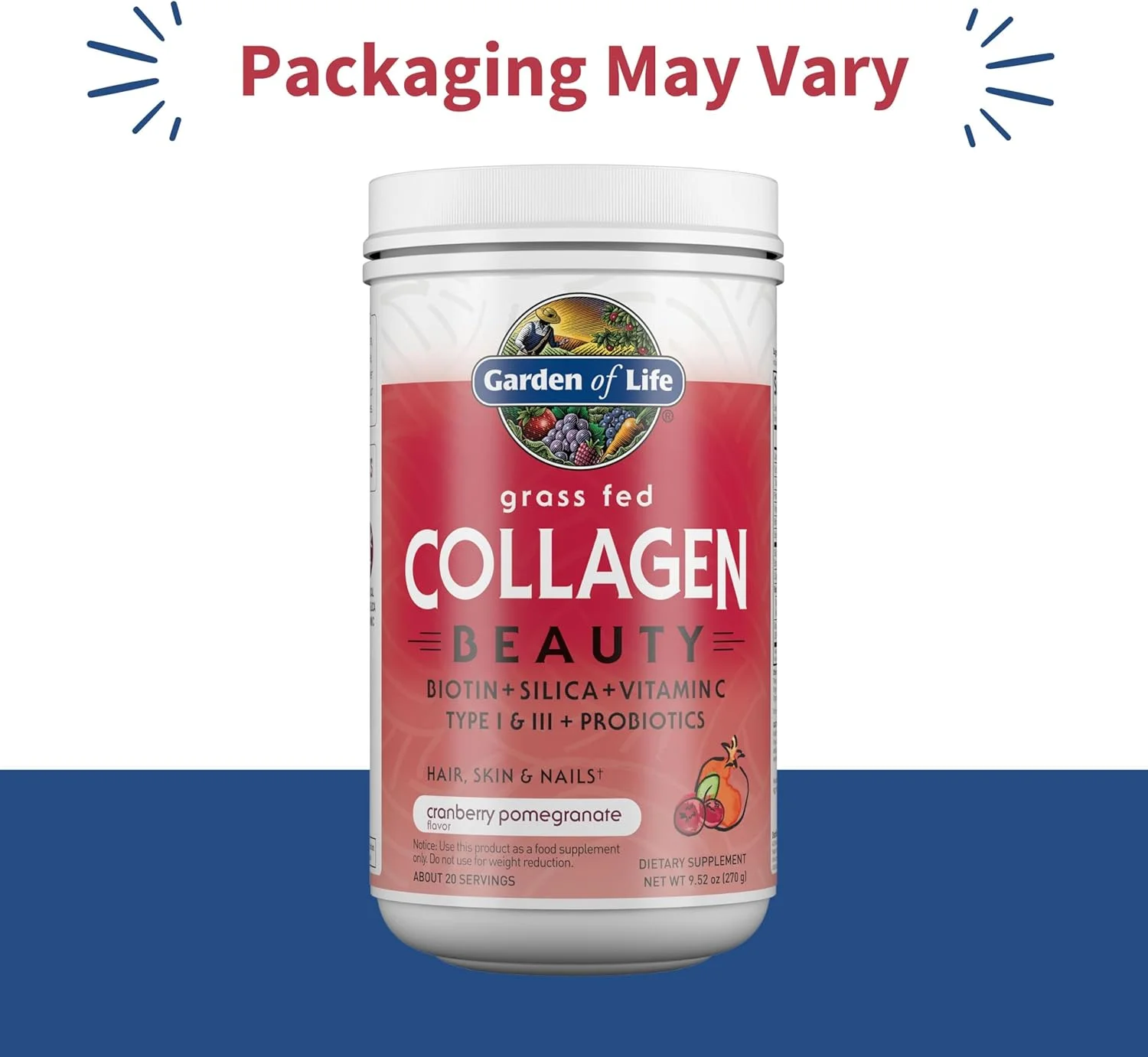 گاردن آف لایف، کلاژن بیوتی تغذیه شده با علف، کرنبری انار، 9.52 اونس (270 گرم) گاردن آف لایف، کلاژن بیوتی تغذیه شده با علف، کرنبری انار، 9.52 اونس (270 گرم)