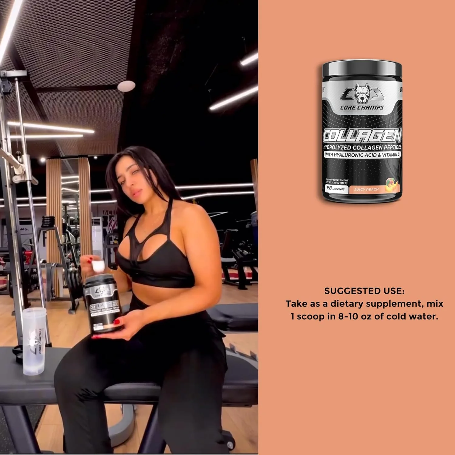 کلاژن CORE CHAMPS | پپتیدهای هیدرولیز شده برای مو، پوست، ناخن، استخوان ها و مفاصل سالم | اسید هیالورونیک و ویتامین C | گاوی تغذیه شده با علف | از نظر بالینی ثابت شده | 28 سروینگ، 336 گرم | هلو آبدار کلاژن CORE CHAMPS | پپتیدهای هیدرولیز شده برای مو، پوست، ناخن، استخوان ها و مفاصل سالم | اسید هیالورونیک و ویتامین C | گاوی تغذیه شده با علف | از نظر بالینی ثابت شده | 28 سروینگ، 336 گرم | هلو آبدار