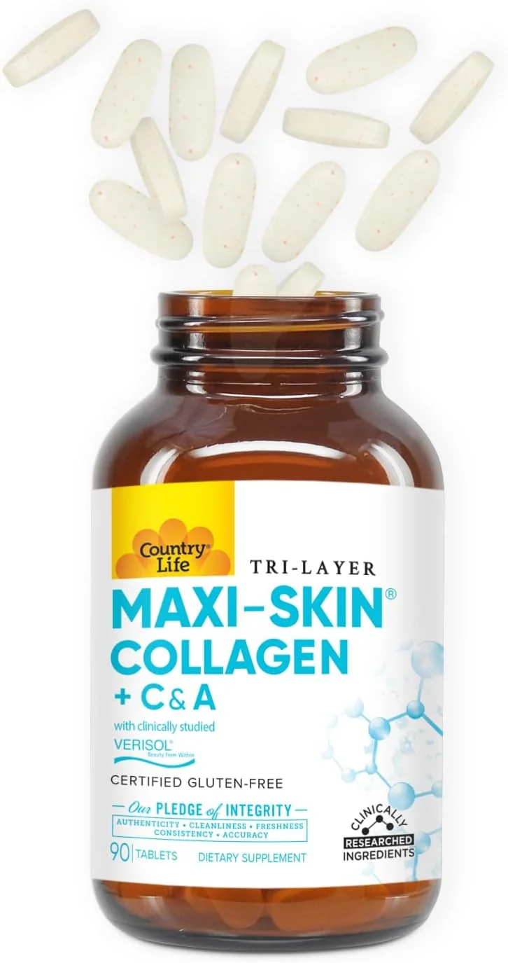 کانتری لایف، تری لایر مکسی-اسکین، کلاژن پلاس C و A، 90 قرص کانتری لایف، تری لایر مکسی-اسکین، کلاژن پلاس C و A، 90 قرص