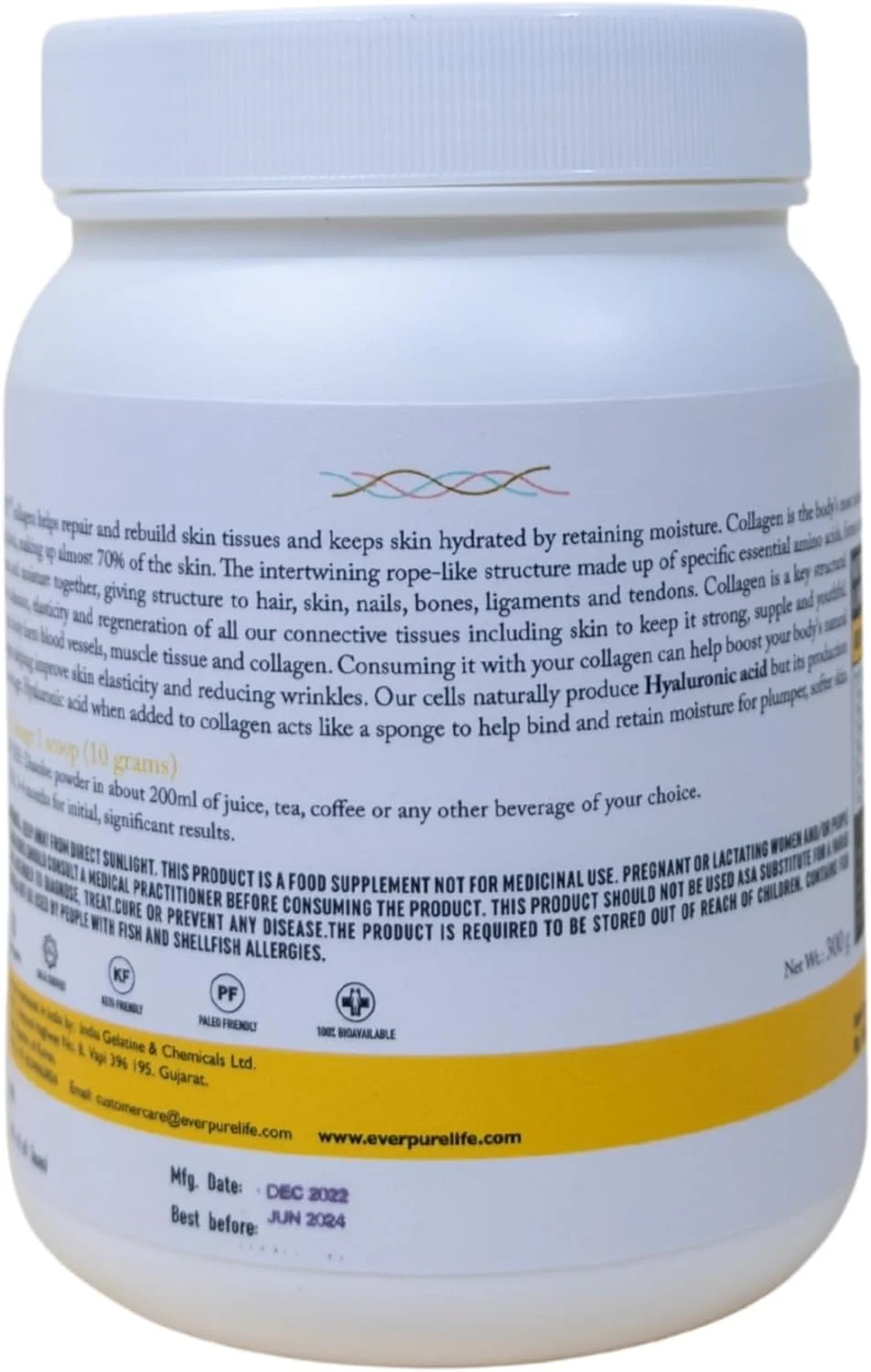 پودر کلاژن دریایی هیدرولیز شده کره ای Everpure Life با ویتامین C و اسید هیالورونیک برای پوست سالم و درخشان - پپتیدهای کلاژن خالص نوع I - بدون شکر/طعم دهنده/مواد افزودنی - 300 گرم پودر کلاژن دریایی هیدرولیز شده کره ای Everpure Life با ویتامین C و اسید هیالورونیک برای پوست سالم و درخشان - پپتیدهای کلاژن خالص نوع I - بدون شکر/طعم دهنده/مواد افزودنی - 300 گرم