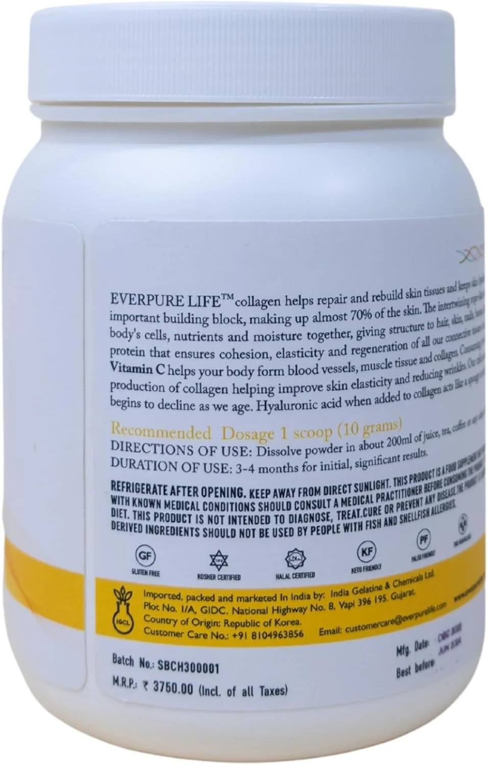 پودر کلاژن دریایی هیدرولیز شده کره ای Everpure Life با ویتامین C و اسید هیالورونیک برای پوست سالم و درخشان - پپتیدهای کلاژن خالص نوع I - بدون شکر/طعم دهنده/مواد افزودنی - 300 گرم پودر کلاژن دریایی هیدرولیز شده کره ای Everpure Life با ویتامین C و اسید هیالورونیک برای پوست سالم و درخشان - پپتیدهای کلاژن خالص نوع I - بدون شکر/طعم دهنده/مواد افزودنی - 300 گرم