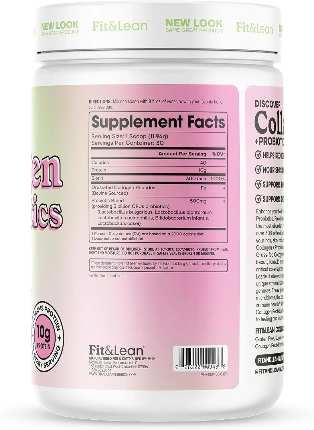 پودر کلاژن + پروبیوتیک Fit & Lean - پپتید کلاژن تغذیه شده با علف، بدون طعم، 358 گرم پودر کلاژن + پروبیوتیک Fit & Lean - پپتید کلاژن تغذیه شده با علف، بدون طعم، 358 گرم