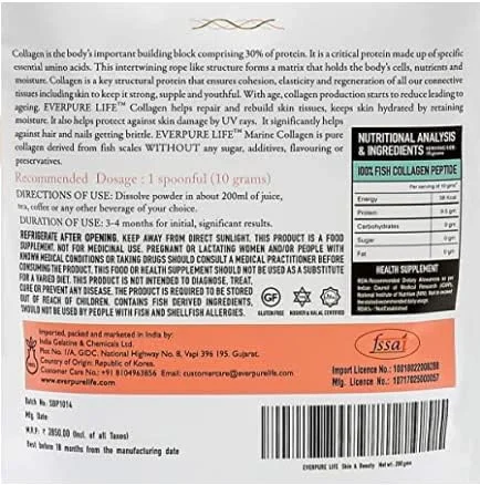 پودر کلاژن دریایی هیدرولیز شده کره ای Everpure Life - پپتیدهای کلاژن خالص نوع I برای پوست درخشان، مو و ناخن های سالم - بدون شکر/طعم دهنده/مواد افزودنی و با منبع پایدار - 200 گرم پودر کلاژن دریایی هیدرولیز شده کره ای Everpure Life - پپتیدهای کلاژن خالص نوع I برای پوست درخشان، مو و ناخن های سالم - بدون شکر/طعم دهنده/مواد افزودنی و با منبع پایدار - 200 گرم