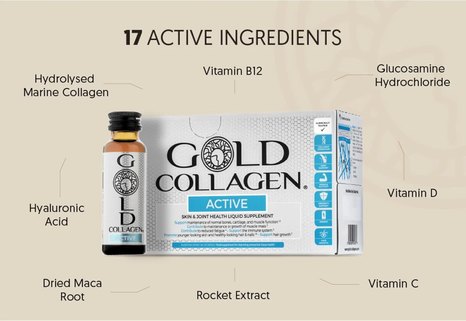 گلد کلاژن اکتیو - مکمل های کلاژن برای زنان و مردان حاوی ویتامین C و گلوکزامین - مکمل رشد مفاصل، استخوان ها، پوست و مو با اسید هیالورونیک و بیوتین، 10 بطری 50 میلی لیتری گلد کلاژن اکتیو - مکمل های کلاژن برای زنان و مردان حاوی ویتامین C و گلوکزامین - مکمل رشد مفاصل، استخوان ها، پوست و مو با اسید هیالورونیک و بیوتین، 10 بطری 50 میلی لیتری