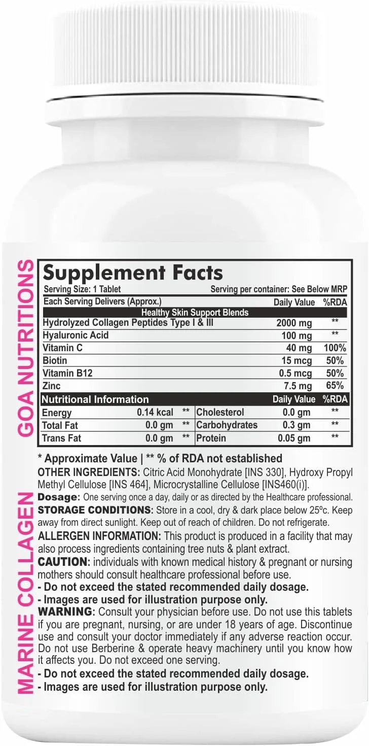پودر کلاژن دریایی GOA NUTRITIONS برای پوست و مو، مکمل آقایان و بانوان حاوی اسید هیالورونیک، بیوتین و ویتامین C، مکمل های B12، پپتید پروتئین هیدرولیز شده - 60 قرص بدون شکر پودر کلاژن دریایی GOA NUTRITIONS برای پوست و مو، مکمل آقایان و بانوان حاوی اسید هیالورونیک، بیوتین و ویتامین C، مکمل های B12، پپتید پروتئین هیدرولیز شده - 60 قرص بدون شکر
