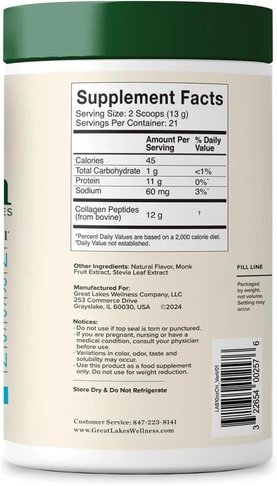 ژلاتین ولنس گریت لیکس، کلاژن هیدرولیزات، پروتئین گوشت گاو با طعم وانیل، کوشر، قوطی 10 اونسی ژلاتین ولنس گریت لیکس، کلاژن هیدرولیزات، پروتئین گوشت گاو با طعم وانیل، کوشر، قوطی 10 اونسی