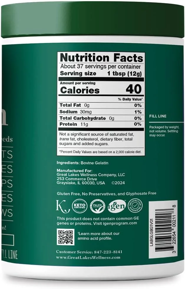 ژلاتین گاو ولنس گریت لیکس، مراقبت از مفاصل کلاژن، بدون طعم، 454 گرم ژلاتین گاو ولنس گریت لیکس، مراقبت از مفاصل کلاژن، بدون طعم، 454 گرم