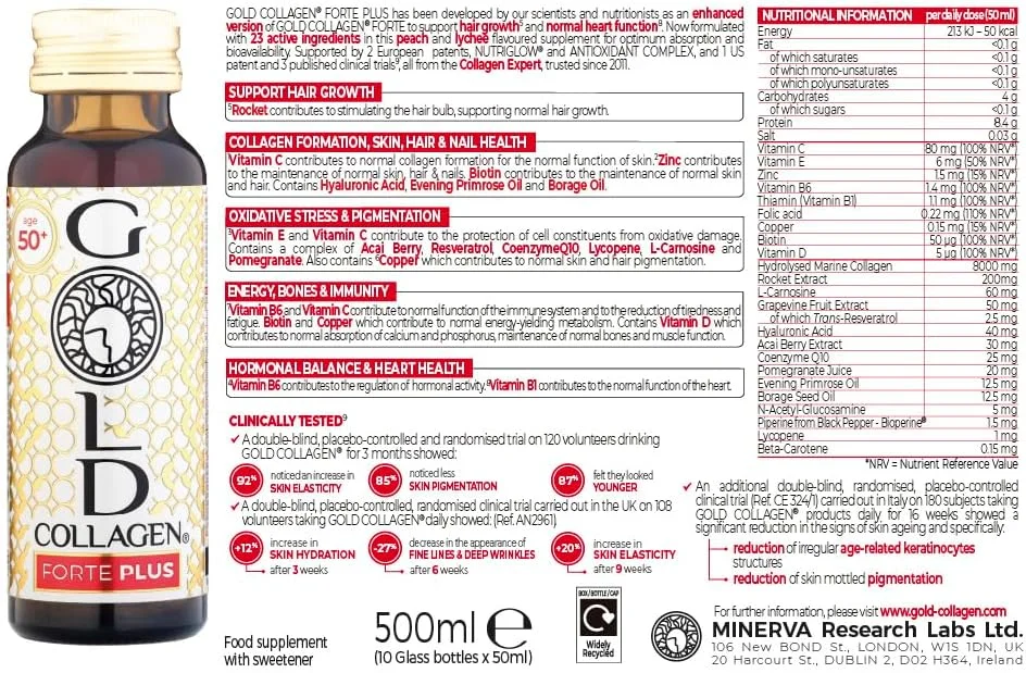 گلد کلاژن فورته پلاس - مکمل های کلاژن برای زنان و مردان با بیوتین برای رشد مو و سلامت پوست، تقویت کننده سیستم ایمنی با ویتامین C، اسید هیالورونیک و کلاژن دریایی، 1 بسته 10x50 میلی لیتر گلد کلاژن فورته پلاس - مکمل های کلاژن برای زنان و مردان با بیوتین برای رشد مو و سلامت پوست، تقویت کننده سیستم ایمنی با ویتامین C، اسید هیالورونیک و کلاژن دریایی، 1 بسته 10x50 میلی لیتر