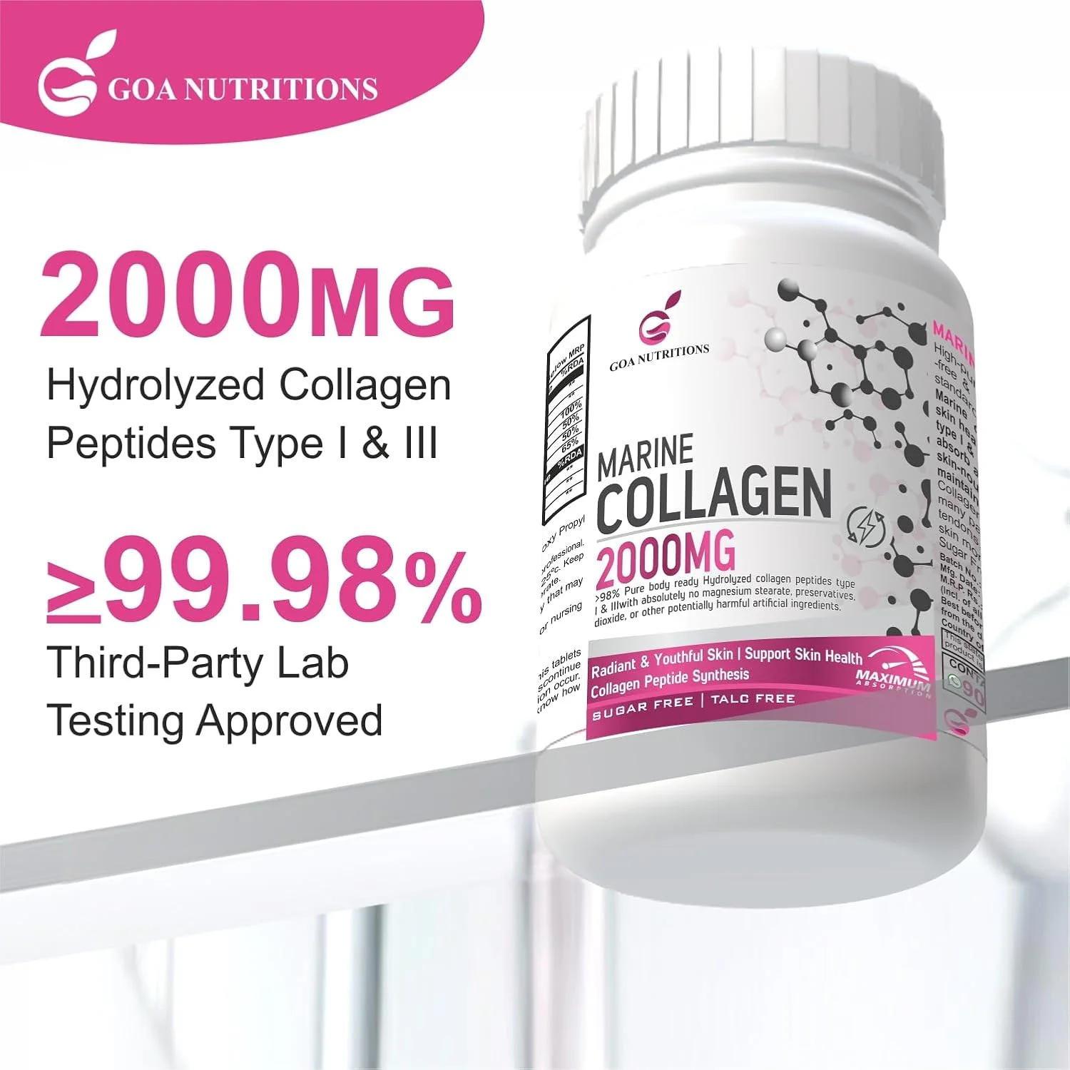 پودر کلاژن دریایی GOA NUTRITIONS برای پوست و مو، مکمل آقایان و بانوان حاوی اسید هیالورونیک، بیوتین و ویتامین C، مکمل های B12، پپتید پروتئین هیدرولیز شده - 60 قرص بدون شکر پودر کلاژن دریایی GOA NUTRITIONS برای پوست و مو، مکمل آقایان و بانوان حاوی اسید هیالورونیک، بیوتین و ویتامین C، مکمل های B12، پپتید پروتئین هیدرولیز شده - 60 قرص بدون شکر