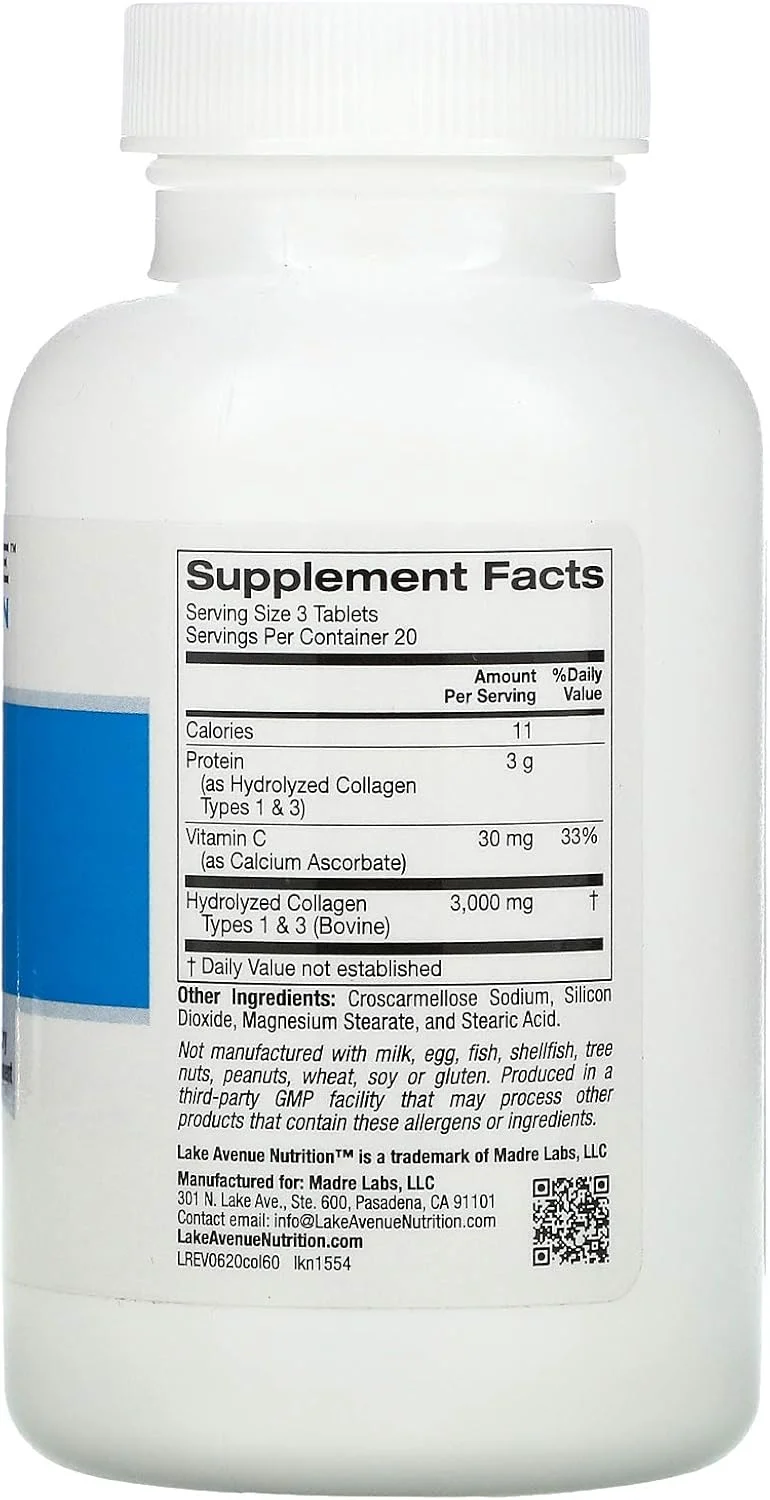 Lake Avenue Nutrition کلاژن هیدرولیز شده نوع I و III، 1000 میلی گرم، 60 قرص Lake Avenue Nutrition کلاژن هیدرولیز شده نوع I و III، 1000 میلی گرم، 60 قرص