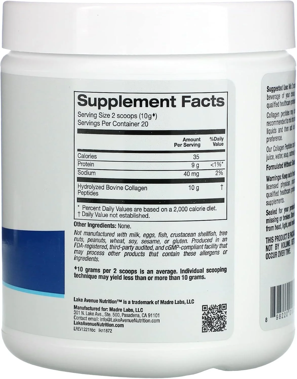 Lake Avenue Nutrition، پپتیدهای کلاژن هیدرولیز شده، نوع I و III، بدون طعم، 200 گرم (7.05 اونس) Lake Avenue Nutrition، پپتیدهای کلاژن هیدرولیز شده، نوع I و III، بدون طعم، 200 گرم (7.05 اونس)