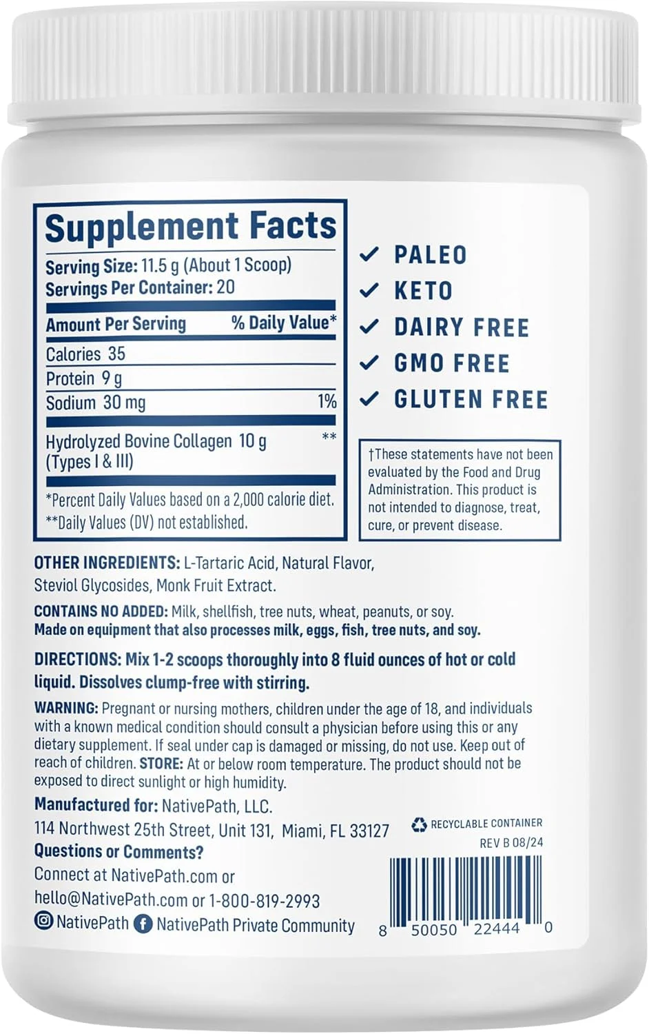 پپتیدهای کلاژن توت وحشی NativePath - پودر پروتئین ممتاز کتو و پالئو، تغذیه شده با علف و پرورش یافته در مراتع برای مو، پوست، ناخن، استخوان ها، مفاصل، هضم و موارد دیگر - 20 سروینگ - بدون گلوتن یا لبنیات پپتیدهای کلاژن توت وحشی NativePath - پودر پروتئین ممتاز کتو و پالئو، تغذیه شده با علف و پرورش یافته در مراتع برای مو، پوست، ناخن، استخوان ها، مفاصل، هضم و موارد دیگر - 20 سروینگ - بدون گلوتن یا لبنیات