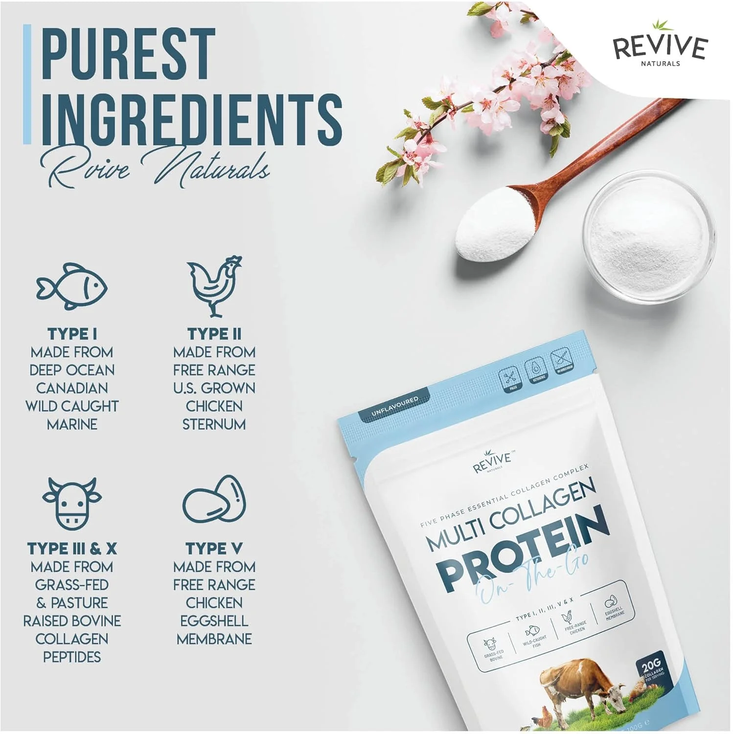 پودر کلاژن هیدرولیز شده چندگانه Revive Naturals (113 گرم) - انواع I، II، III، V & X - کلاژن پپتیدهای گاوی تغذیه شده با علف، مرغ آزاد و پوسته تخم مرغ، غیر GMO، بدون گلوتن. پودر کلاژن هیدرولیز شده چندگانه Revive Naturals (113 گرم) - انواع I، II، III، V & X - کلاژن پپتیدهای گاوی تغذیه شده با علف، مرغ آزاد و پوسته تخم مرغ، غیر GMO، بدون گلوتن.
