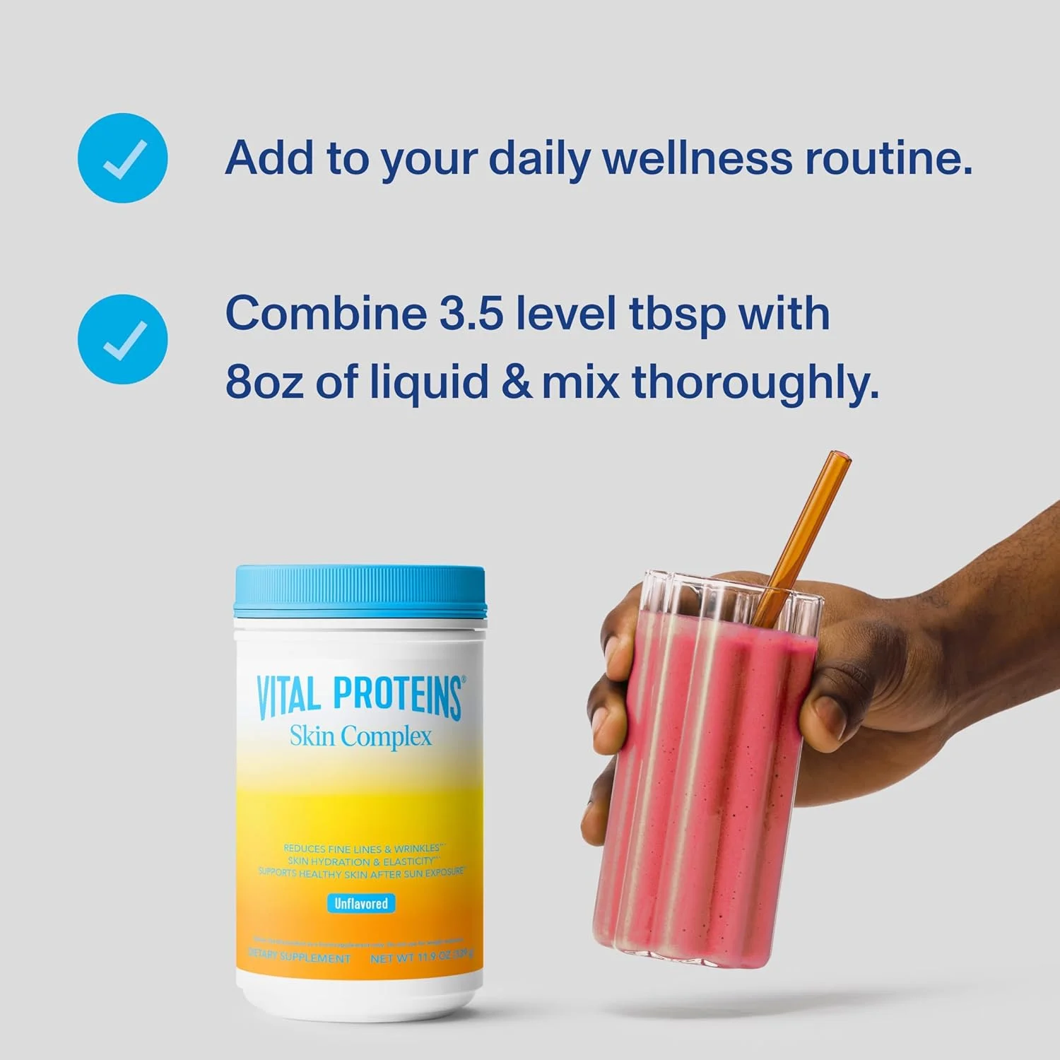 پپتیدهای کلاژن Vital Proteins برای زنان - 20 گرم کلاژن هیدرولیز شده، ویتامین C، اسید هیالورونیک، کاهش خطوط ریز و چین و چروک، Verisol & Holimel - مکمل کمپلکس پوست، پودر بدون طعم 337 گرم