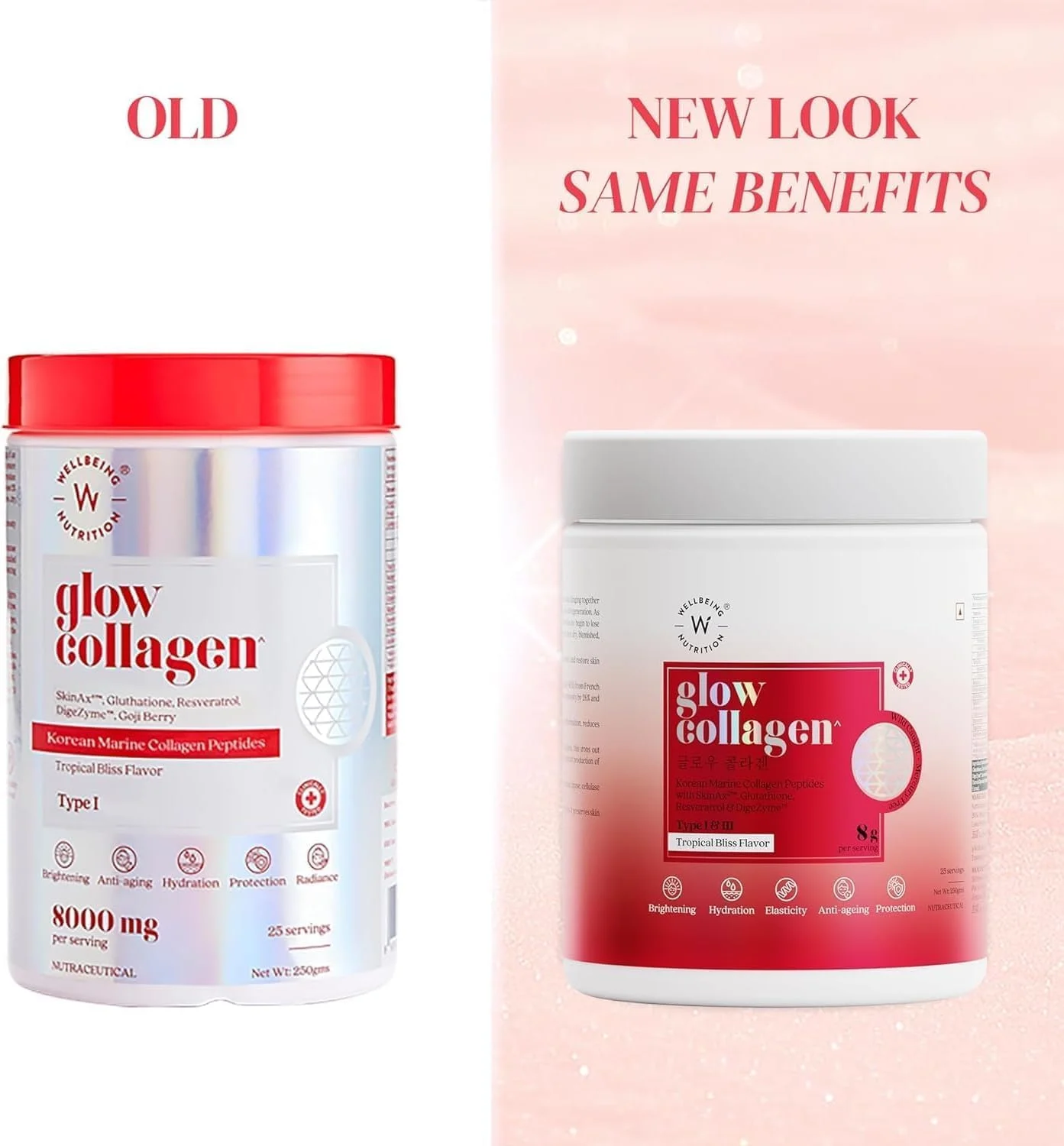 پپتیدهای کلاژن دریایی کره ای Wellbeing Nutrition Glow با طعم Tropical Bliss 250 گرم پپتیدهای کلاژن دریایی کره ای Wellbeing Nutrition Glow با طعم Tropical Bliss 250 گرم