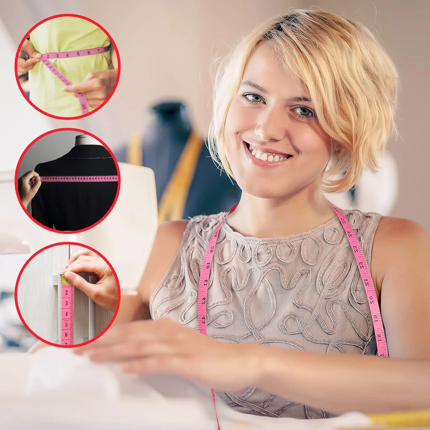 نوار اندازه گیری نرم FF Elaine، 24 عددی، دو مقیاسی 60 اینچی/150 سانتی متری، مناسب خیاطی و پارچه - 6 رنگ