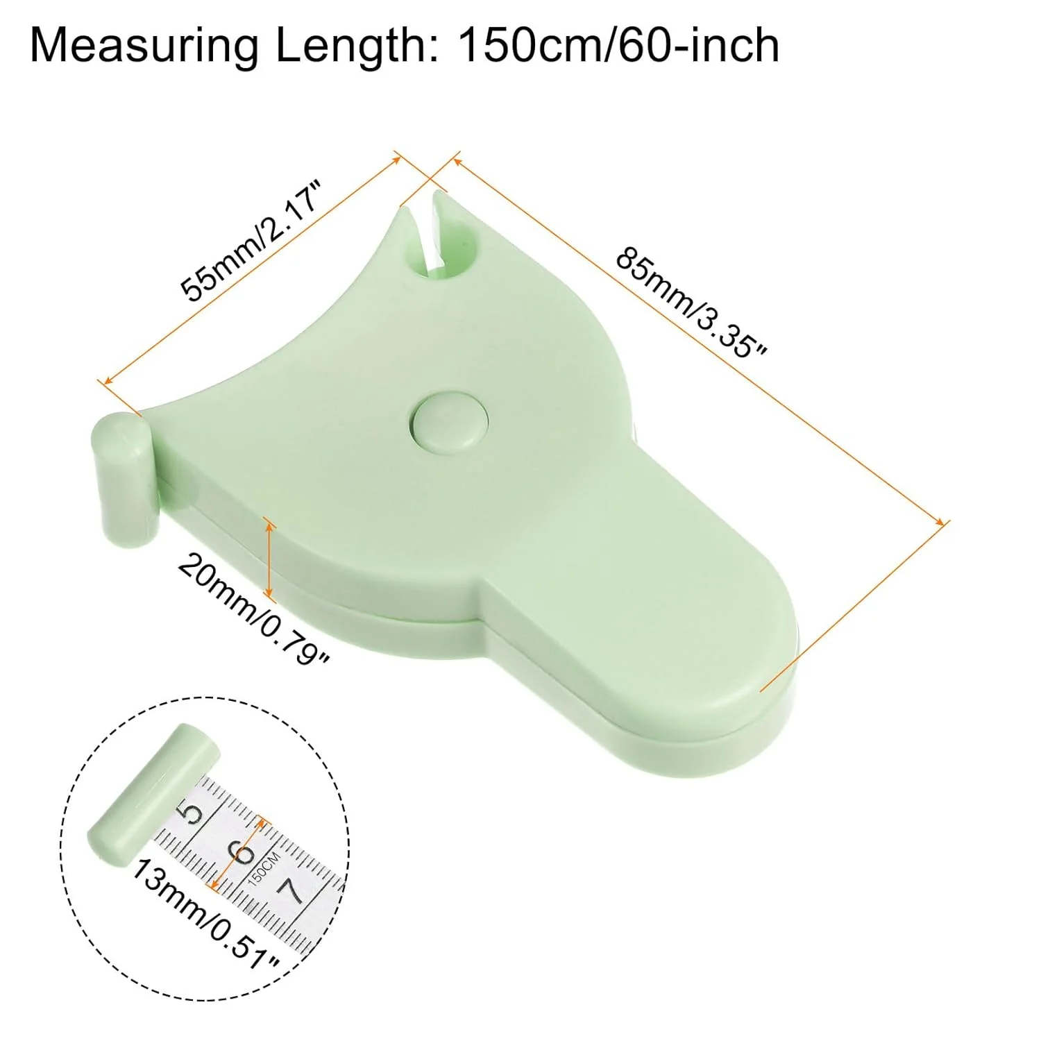 متر خیاطی هارفینگتون 150 سانتی متری با قابلیت جمع شدن خودکار، قفل پین و دکمه فشاری برای اندازه گیری بدن، خیاطی، پارچه و لباس، سبز