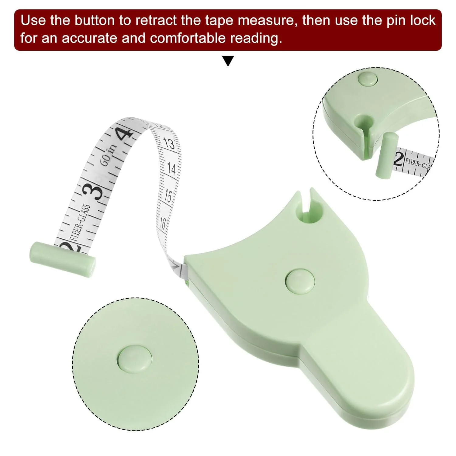 نوار اندازه گیری بدن HARFINGTON، 2 عددی، 60 اینچ/150 سانتی متر، نوار اندازه گیری تلسکوپی اتوماتیک، نوار اندازه گیری جمع شونده با پین قفل و دکمه فشاری برای اندازه گیری بدن، خیاطی، پارچه، لباس، سبز، صورتی نوار اندازه گیری بدن HARFINGTON، 2 عددی، 60 اینچ/150 سانتی متر، نوار اندازه گیری تلسکوپی اتوماتیک، نوار اندازه گیری جمع شونده با پین قفل و دکمه فشاری برای اندازه گیری بدن، خیاطی، پارچه، لباس، سبز، صورتی