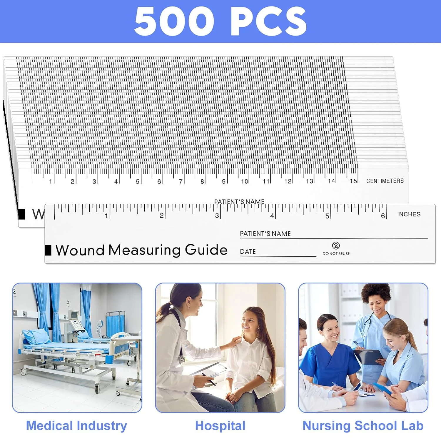 خط کش زخم Janlaugh 500 عددی 6 اینچی، خط کش راهنمای اندازه گیری زخم، نوار اندازه گیری کاغذی یکبار مصرف دو طرفه، ابزار اندازه گیری زخم برای آموزش بدن