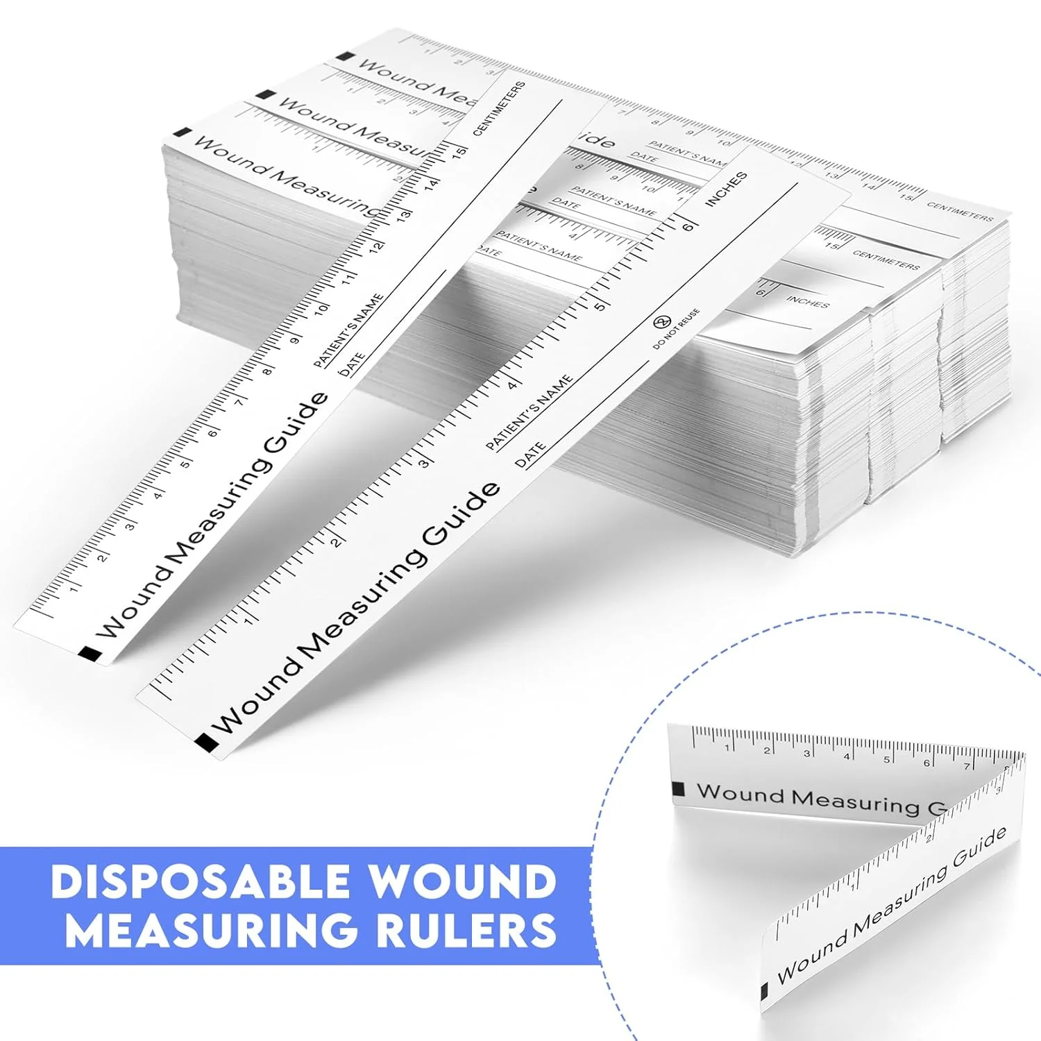 خط کش زخم Janlaugh 500 عددی 6 اینچی، خط کش راهنمای اندازه گیری زخم، نوار اندازه گیری کاغذی یکبار مصرف دو طرفه، ابزار اندازه گیری زخم برای آموزش بدن