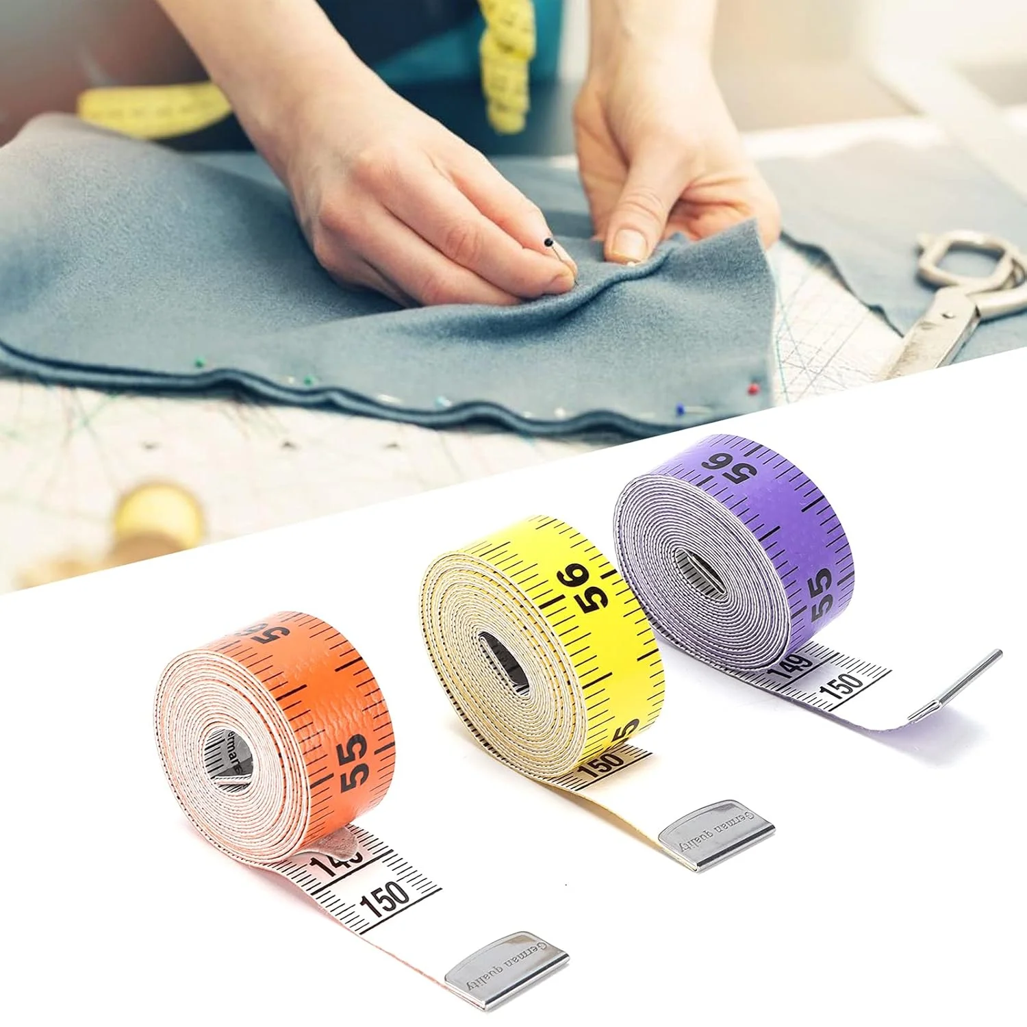 متر خیاطی بدن POMK، 3 عدد متر نواری نرم قابل حمل برای اندازه گیری بدن، مناسب خیاطی، بانوان، پارچه، خیاطی، پارچه بافی